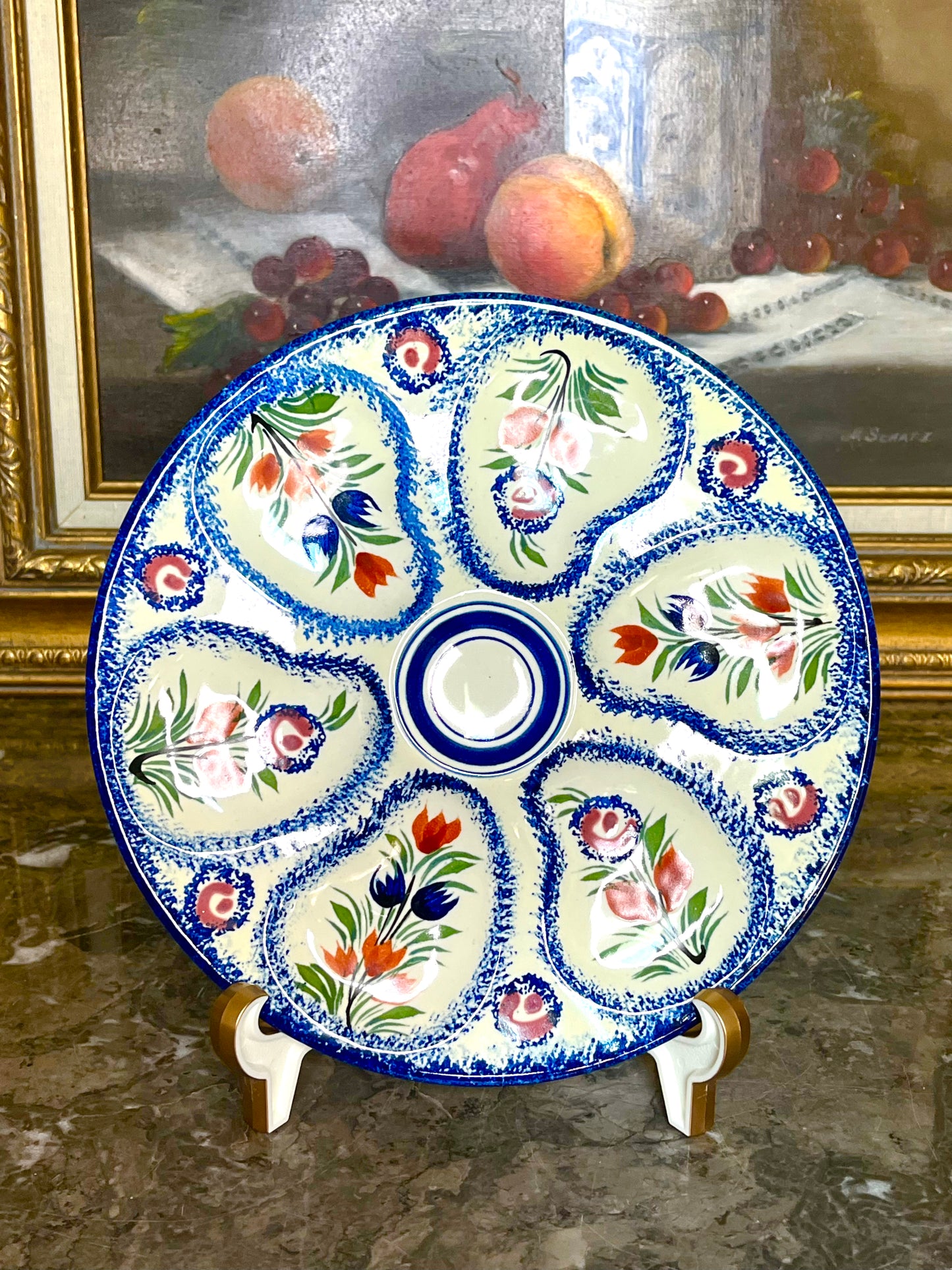 Charming Vintage 1950’s Henriot Quimper, France Faïence Porcelaine Oyster Plate