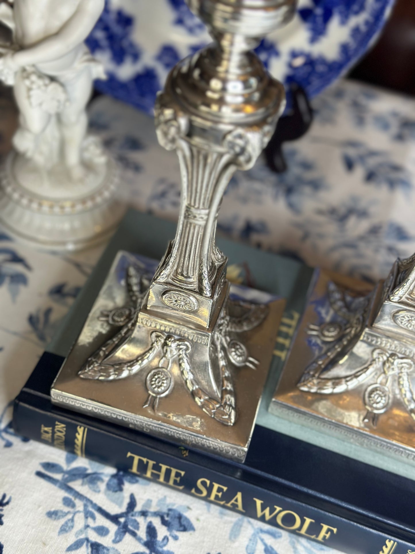 Early 19c. English Silverplate 11” Tall Candlestick Pair