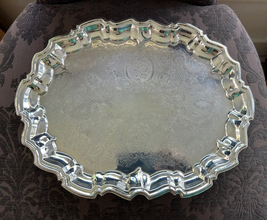Vintage pie crust Border Silverplate Tray 14 1/2 by 11”