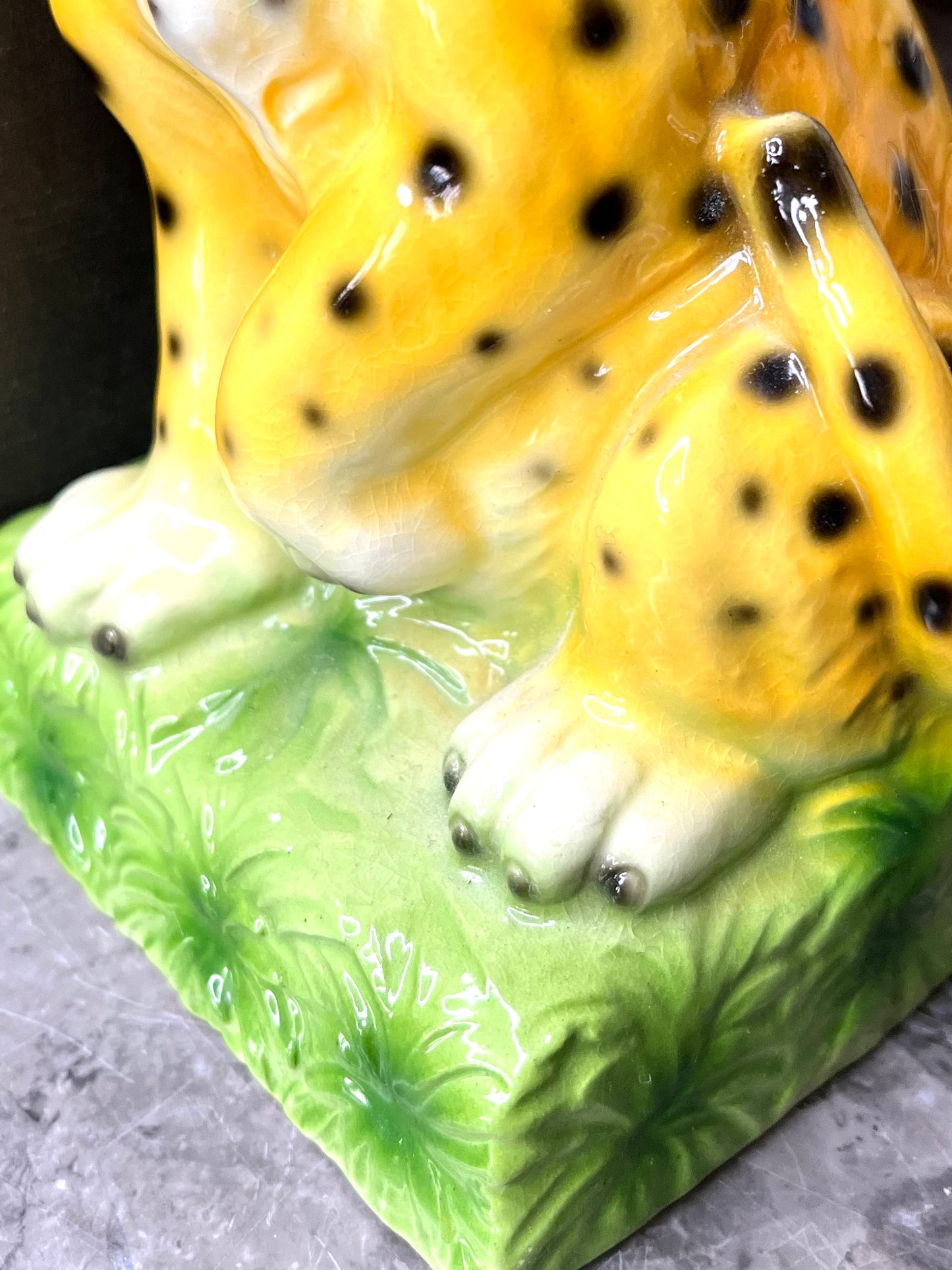 Reserved Maria Adorable Vintage Porcelain Aldon Cheetah/Leopard Cub Bookends - Repair Priced Accordingly