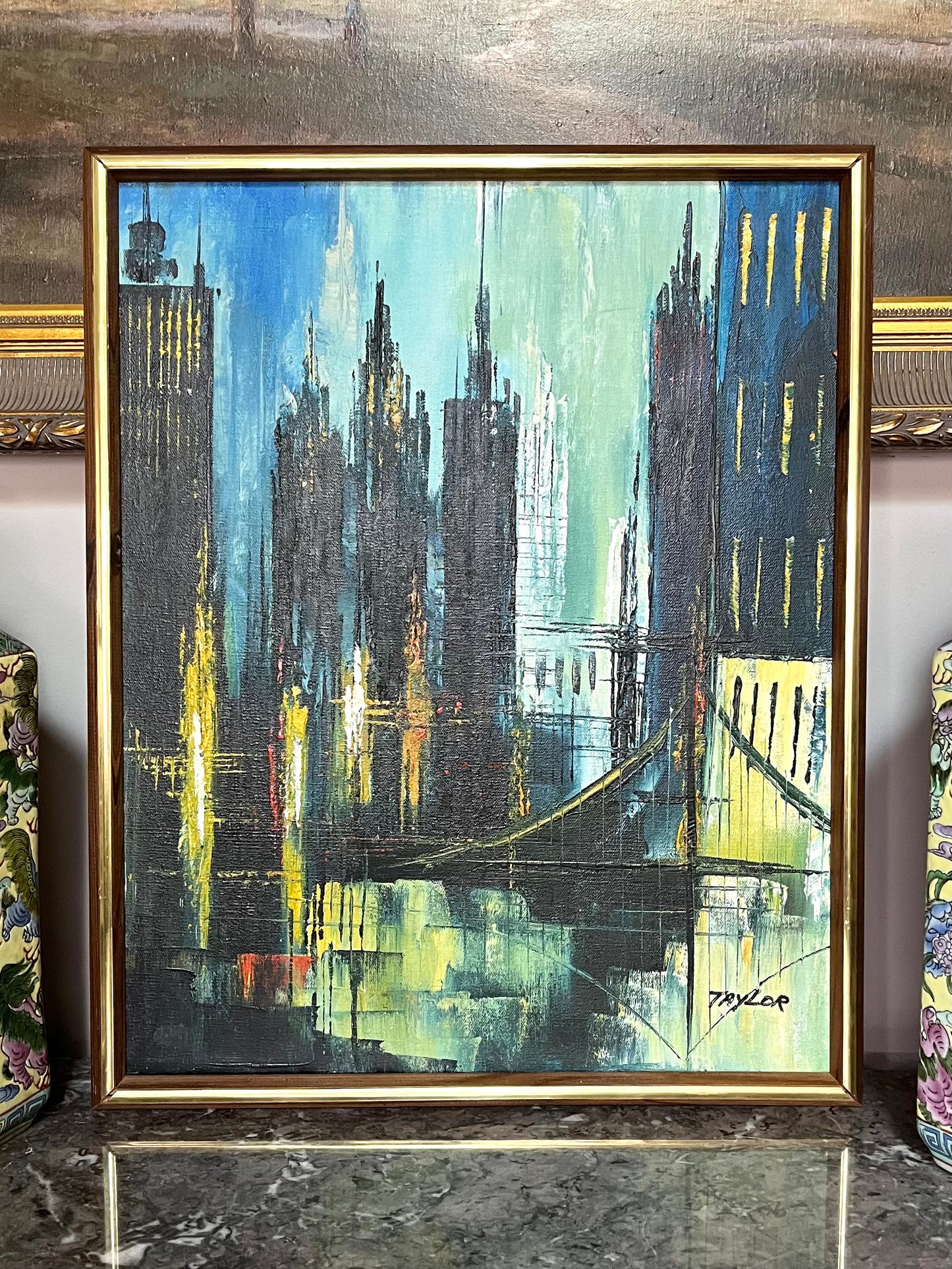 Gorgeous Original Acrylic On Canvas Cityscape - 3rd Quarter 20th Century - Signed Oil Painting