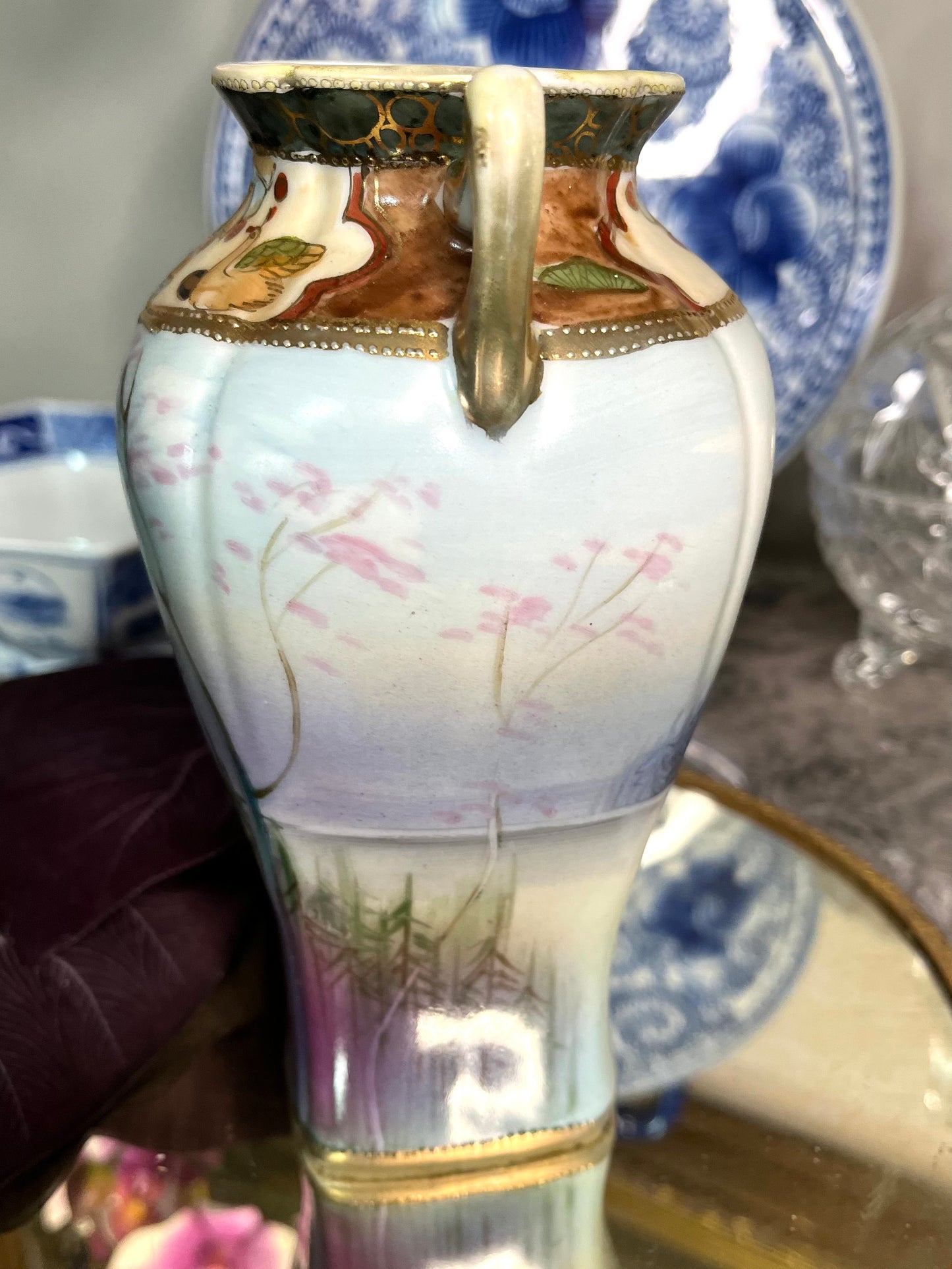 Antique 1800’s Stunning Old Imperial Nippon Japanese Hand Painted Sunset And Bird Vase Signed