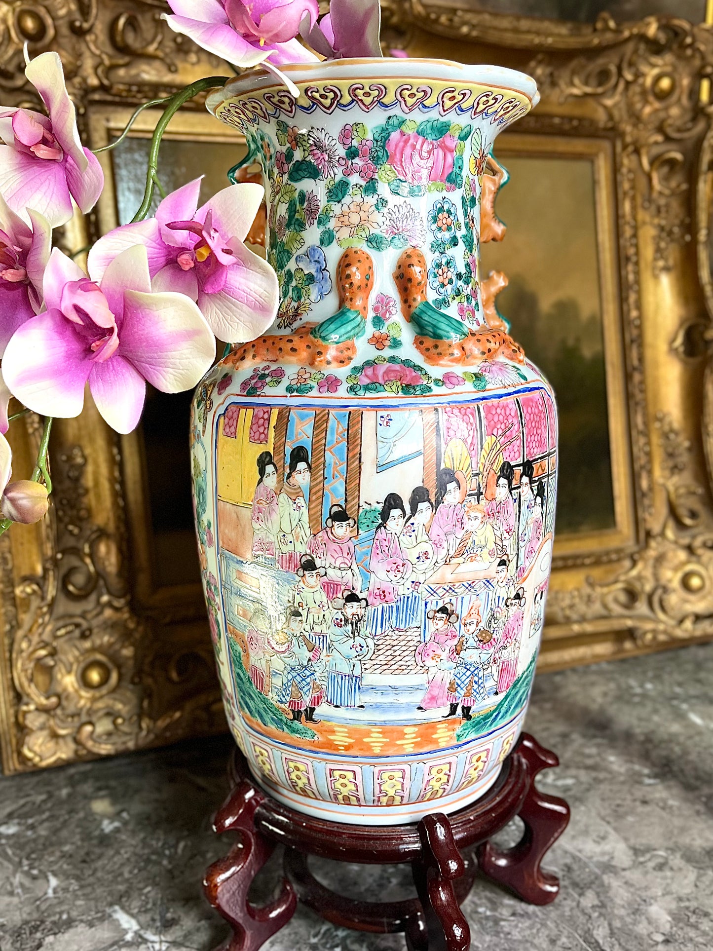 Stunning Large Vintage Rose Famille Vase