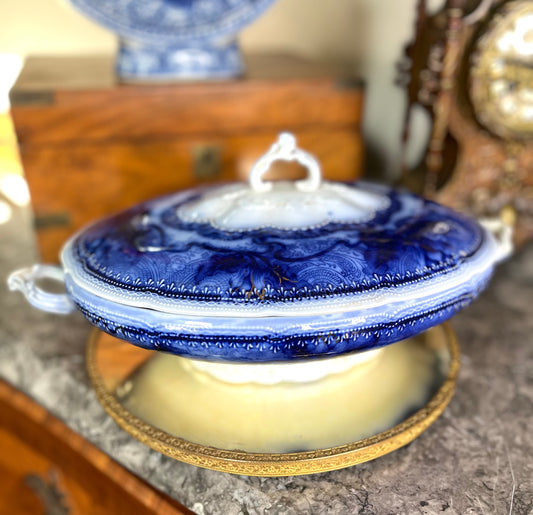 Reserved Theresa Live 11/9 Stunning Ward & Son Antique 19th Century Flow Blue Tureen