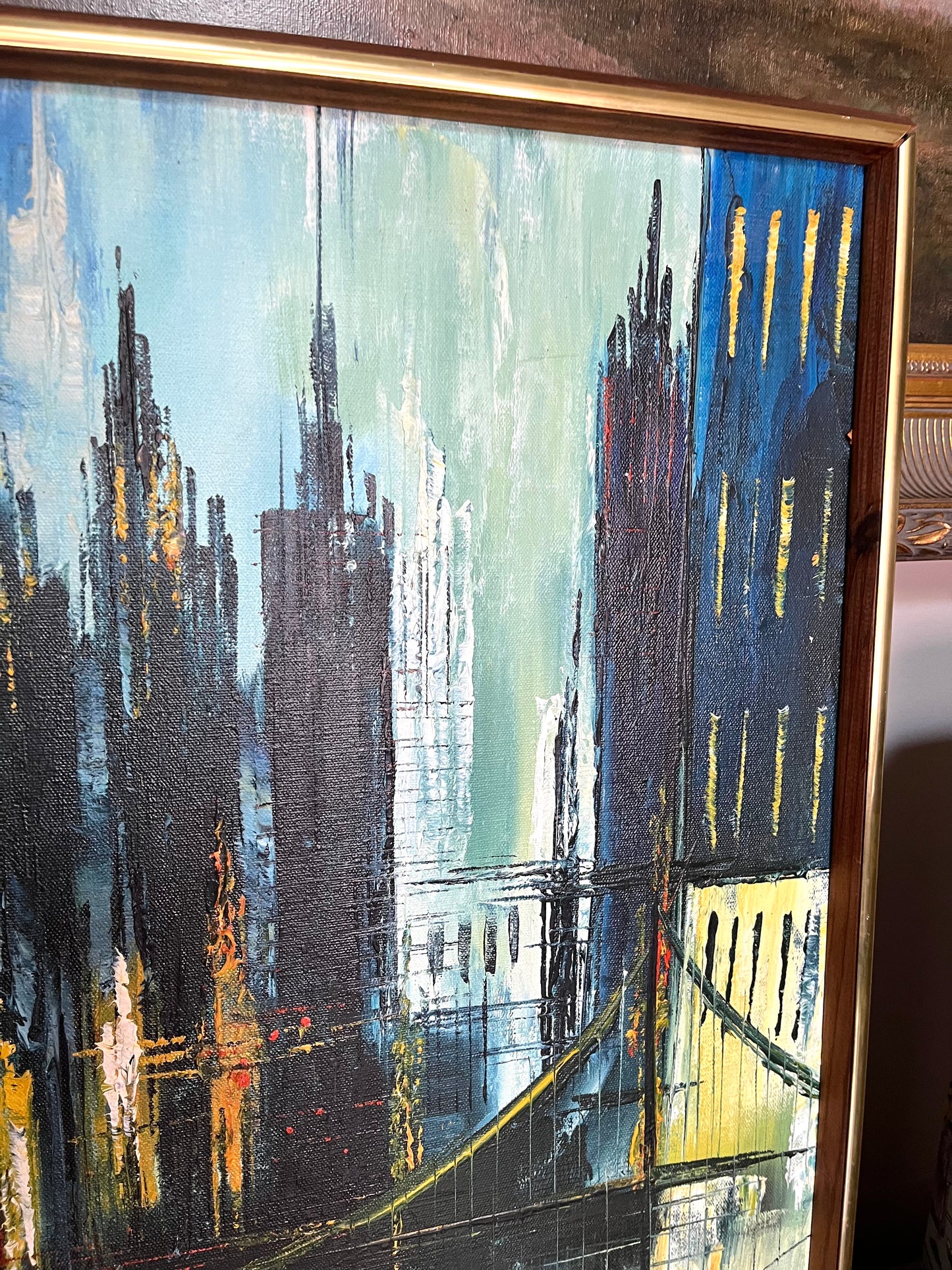 Gorgeous Original Acrylic On Canvas Cityscape - 3rd Quarter 20th Century - Signed Oil Painting