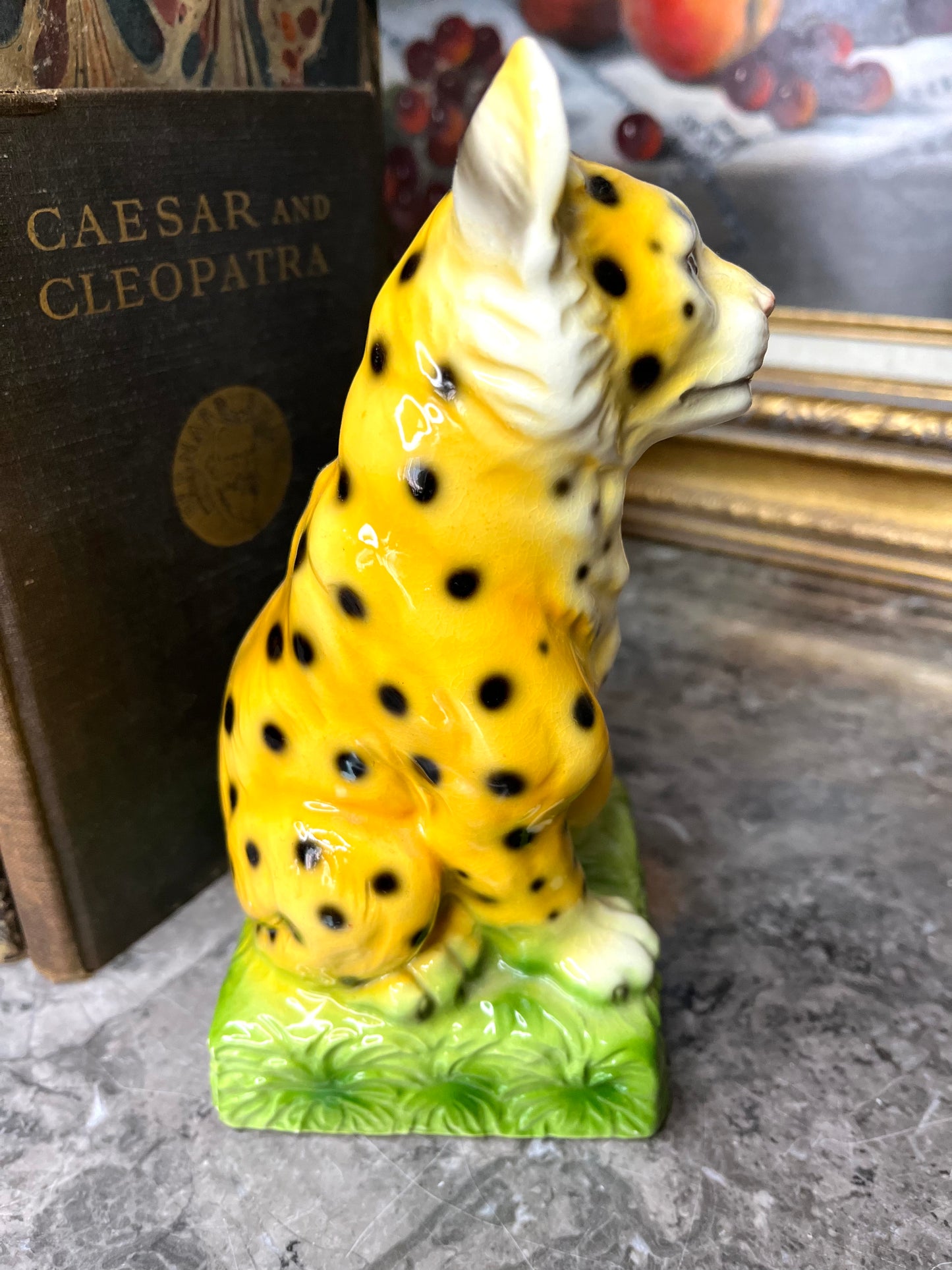 Reserved Maria Adorable Vintage Porcelain Aldon Cheetah/Leopard Cub Bookends - Repair Priced Accordingly