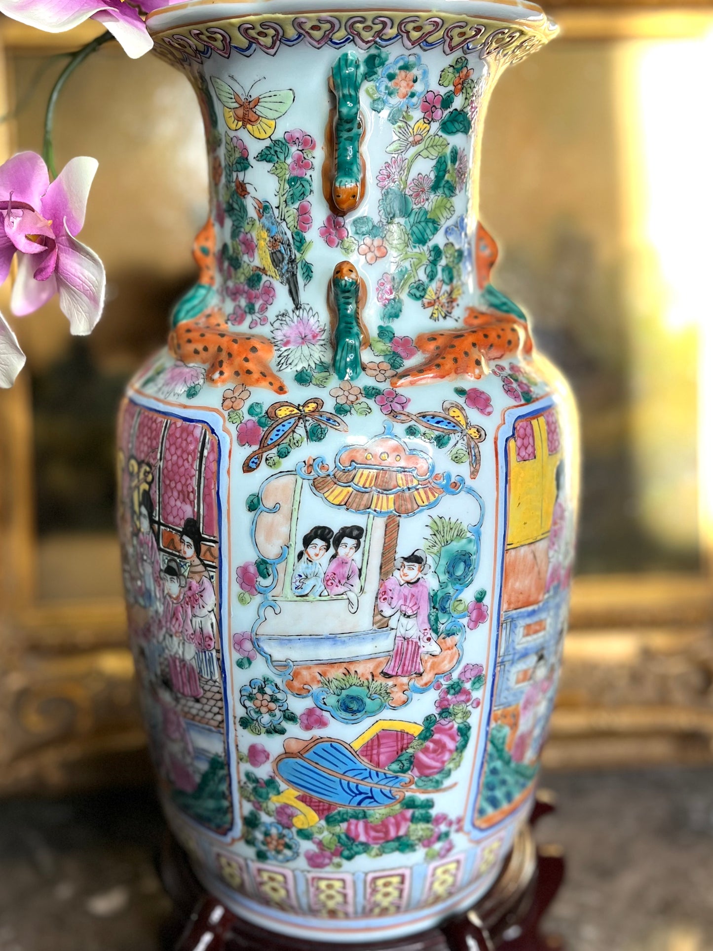 Stunning Large Vintage Rose Famille Vase