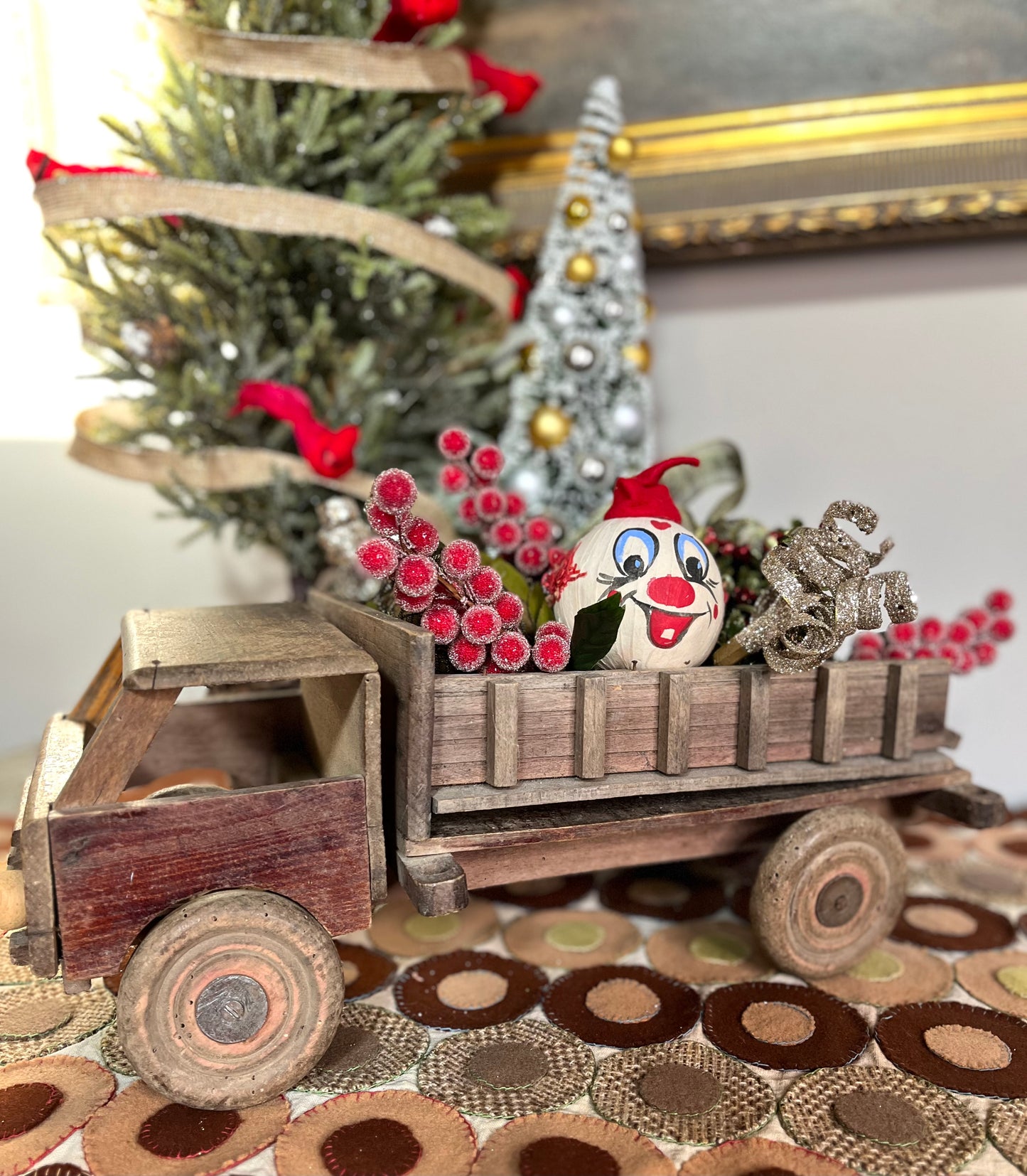 Reserved MG Darling Xmas Decor French Antique Handmade Wood Truck