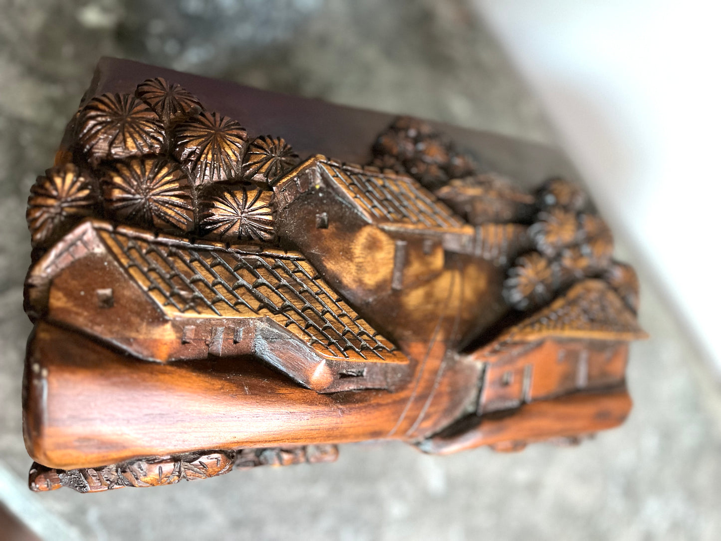 Unique Vintage Hand Carved Mahogany Asian Solid Wood Box