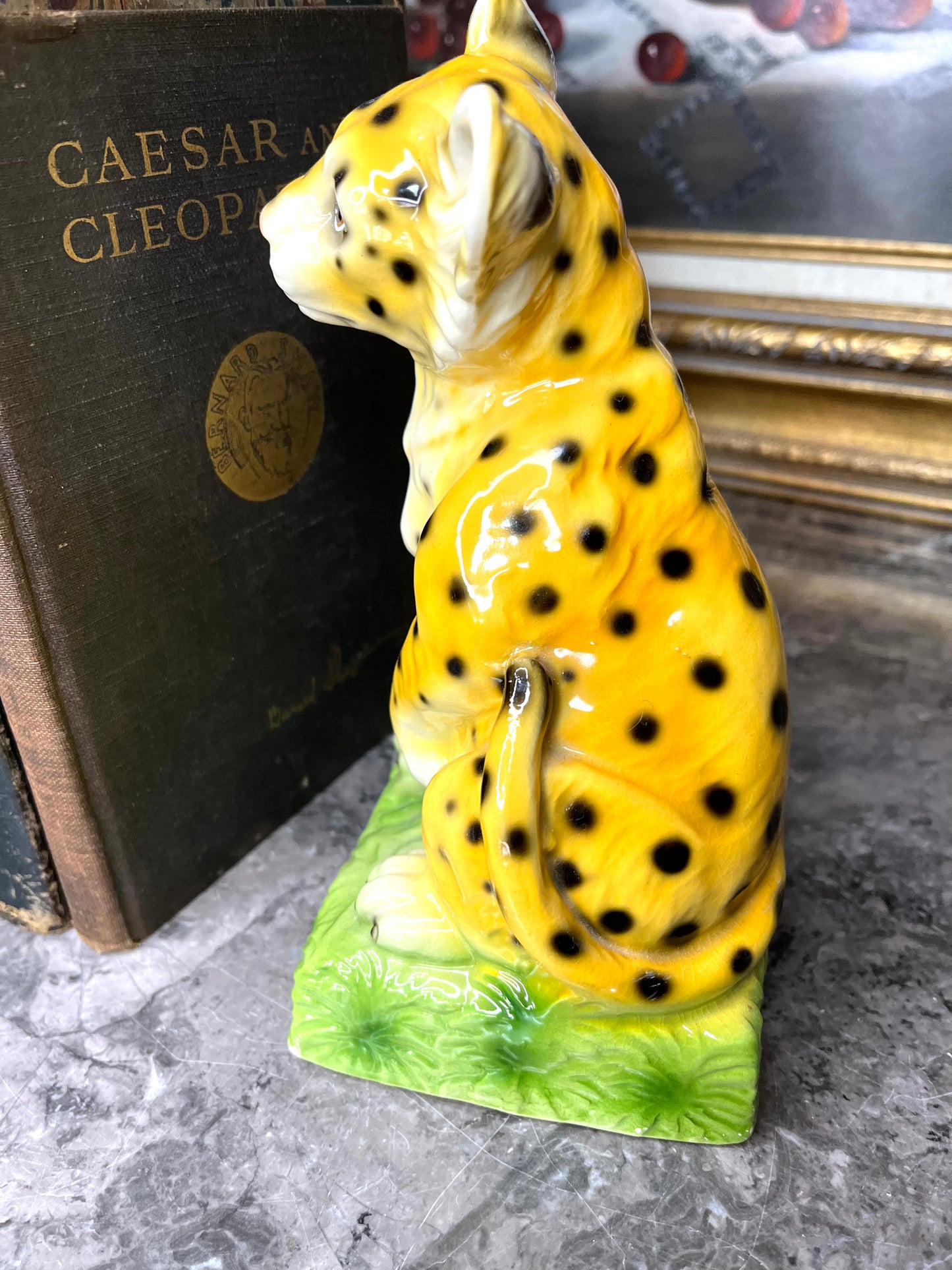 Reserved Maria Adorable Vintage Porcelain Aldon Cheetah/Leopard Cub Bookends - Repair Priced Accordingly