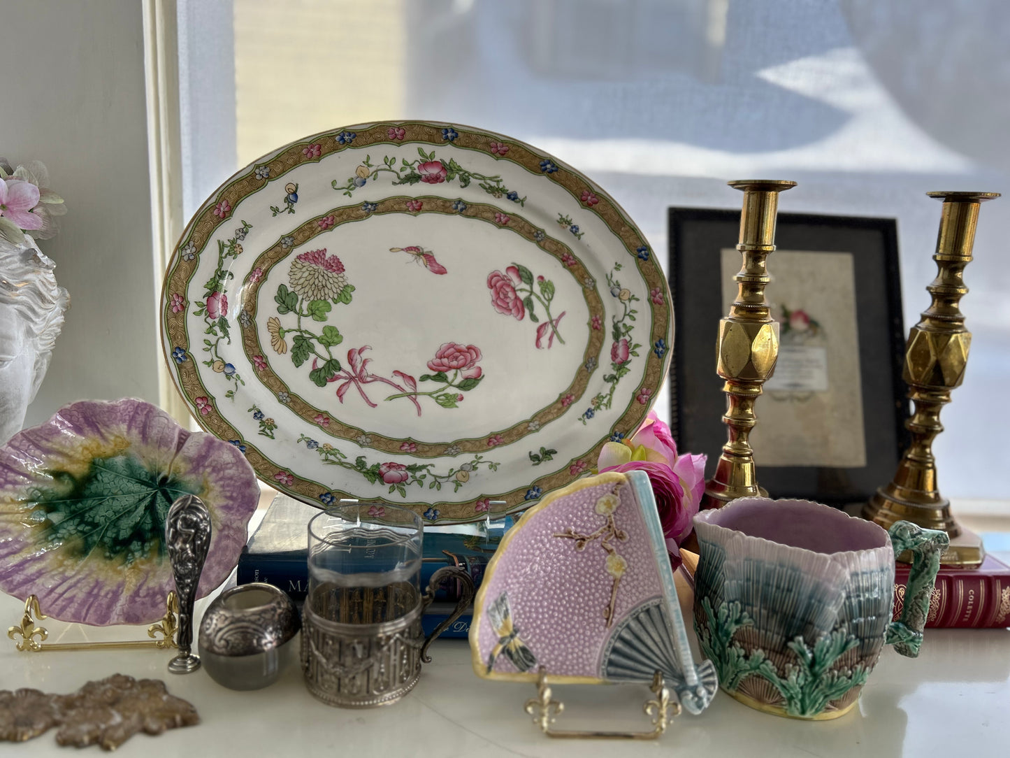 Gorgeous Large Oval Tray 12 by 15” with Lovely Pink Flowers