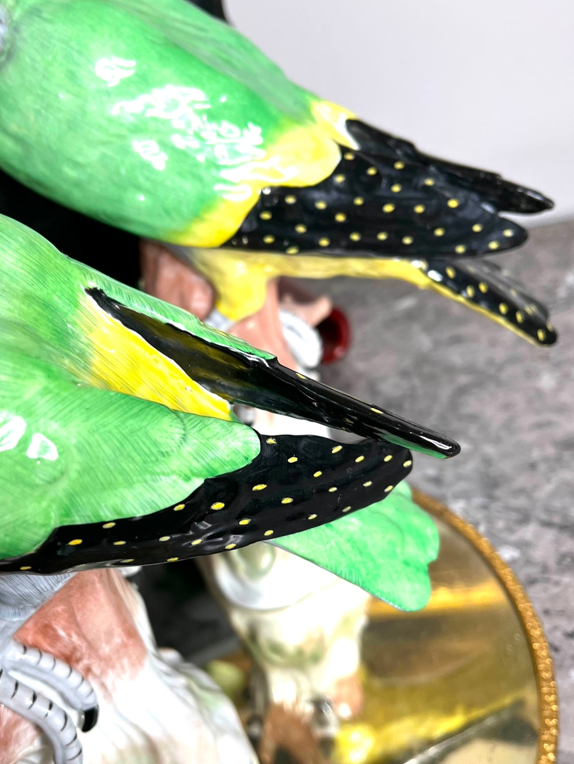 Gorgeous Pair Of Mid Century Dresden Porcelain Birds Male/Female European Green Woodpecker