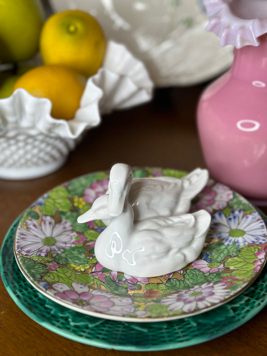 Herend porcelain, blanc de chin cuddle ducks - pristine!