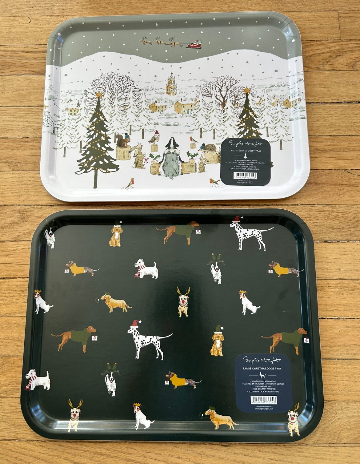 Scandinavian Birch Wood Serving Tray with Forest Animals 13 by 17”