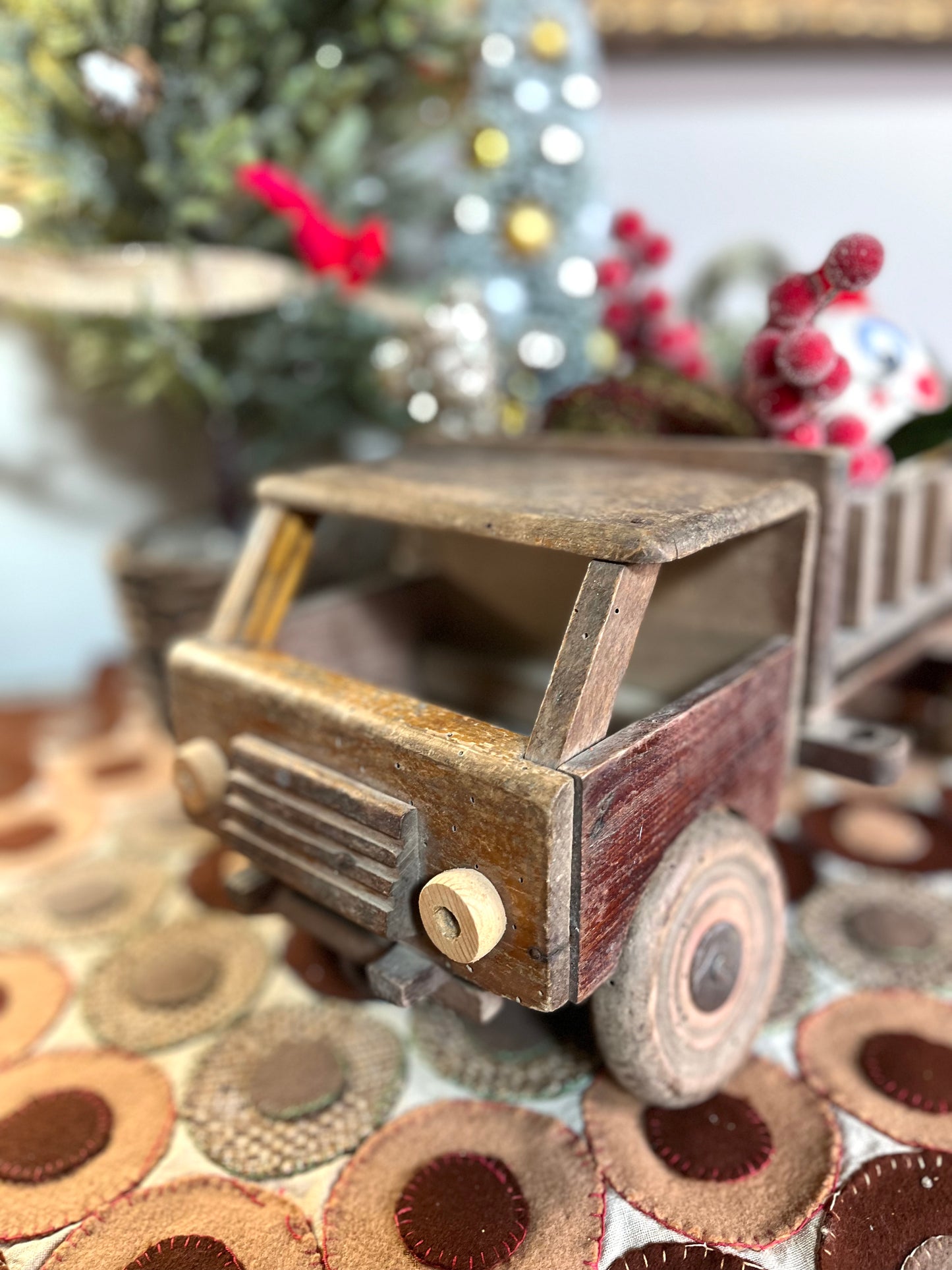 Reserved MG Darling Xmas Decor French Antique Handmade Wood Truck