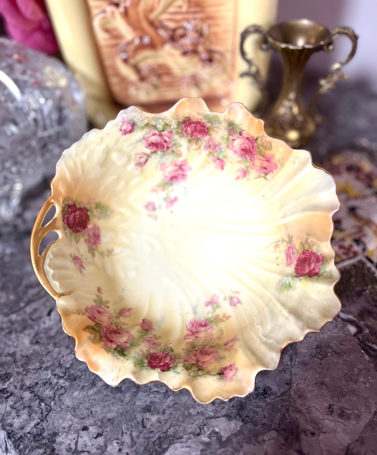 Beautiful Early 20th Century Bisque Small Floral Bowl/Trinket Dish