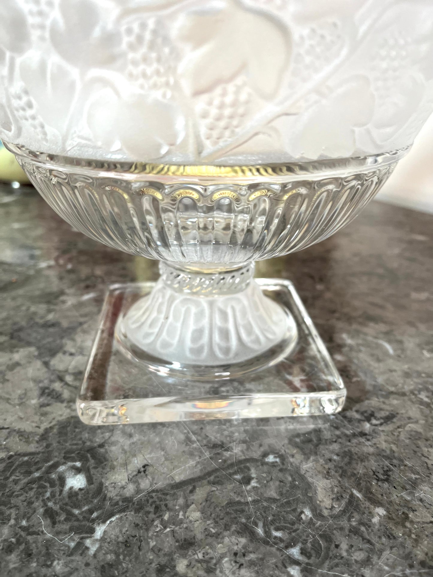 Elegant Large Vintage Irish Crystal Frost And Clear Banded Pedestal Bowl/Compote