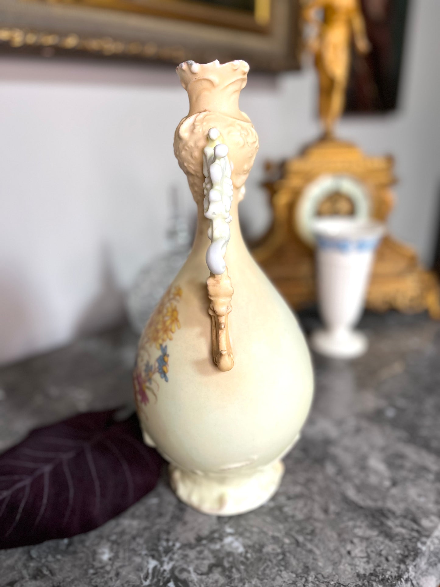 Antique 19th Century Victorian Hand Painted Porcelain Amphora Vase