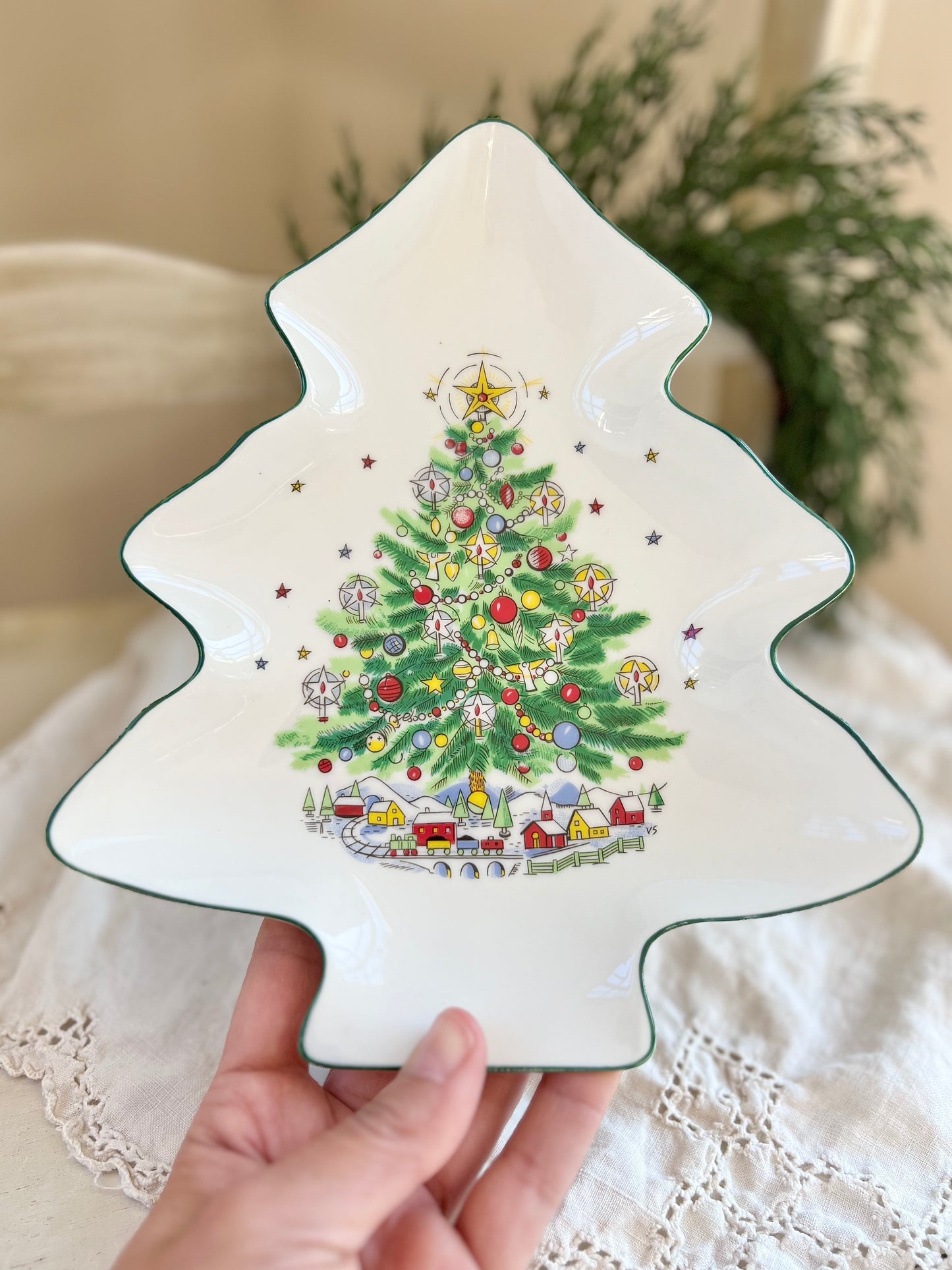 Vintage “Christmas Eve” by Salem China Co, Tree Shaped Porcelain Dish