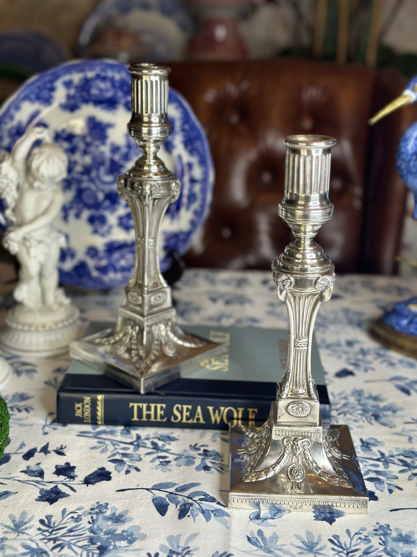 Early 19c. English Silverplate 11” Tall Candlestick Pair