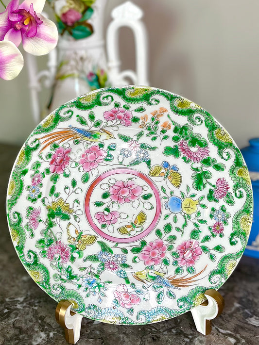 Gorgeous Famille Rose Vintage Butterfly And Bird Plate