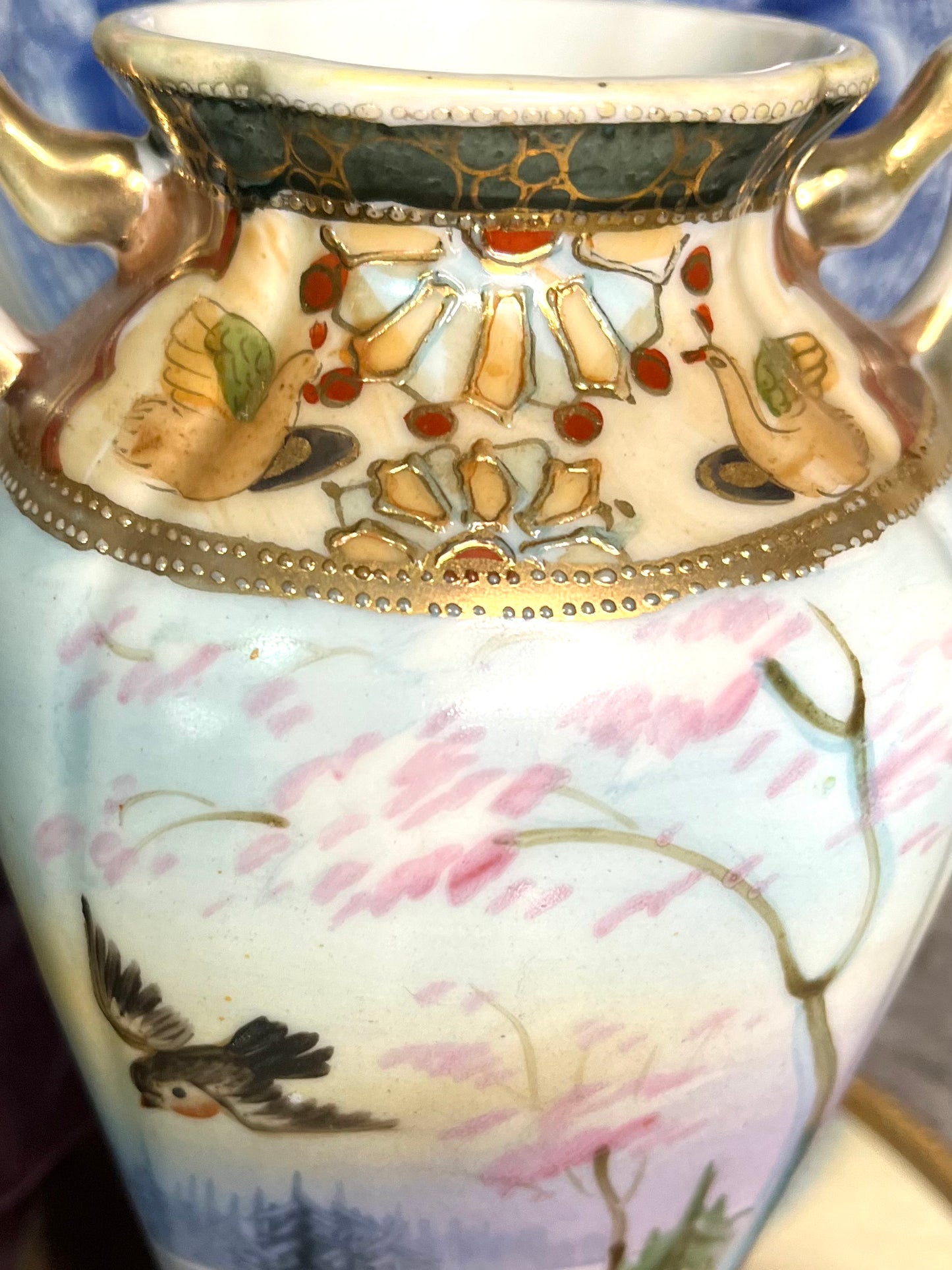 Antique 1800’s Stunning Old Imperial Nippon Japanese Hand Painted Sunset And Bird Vase Signed