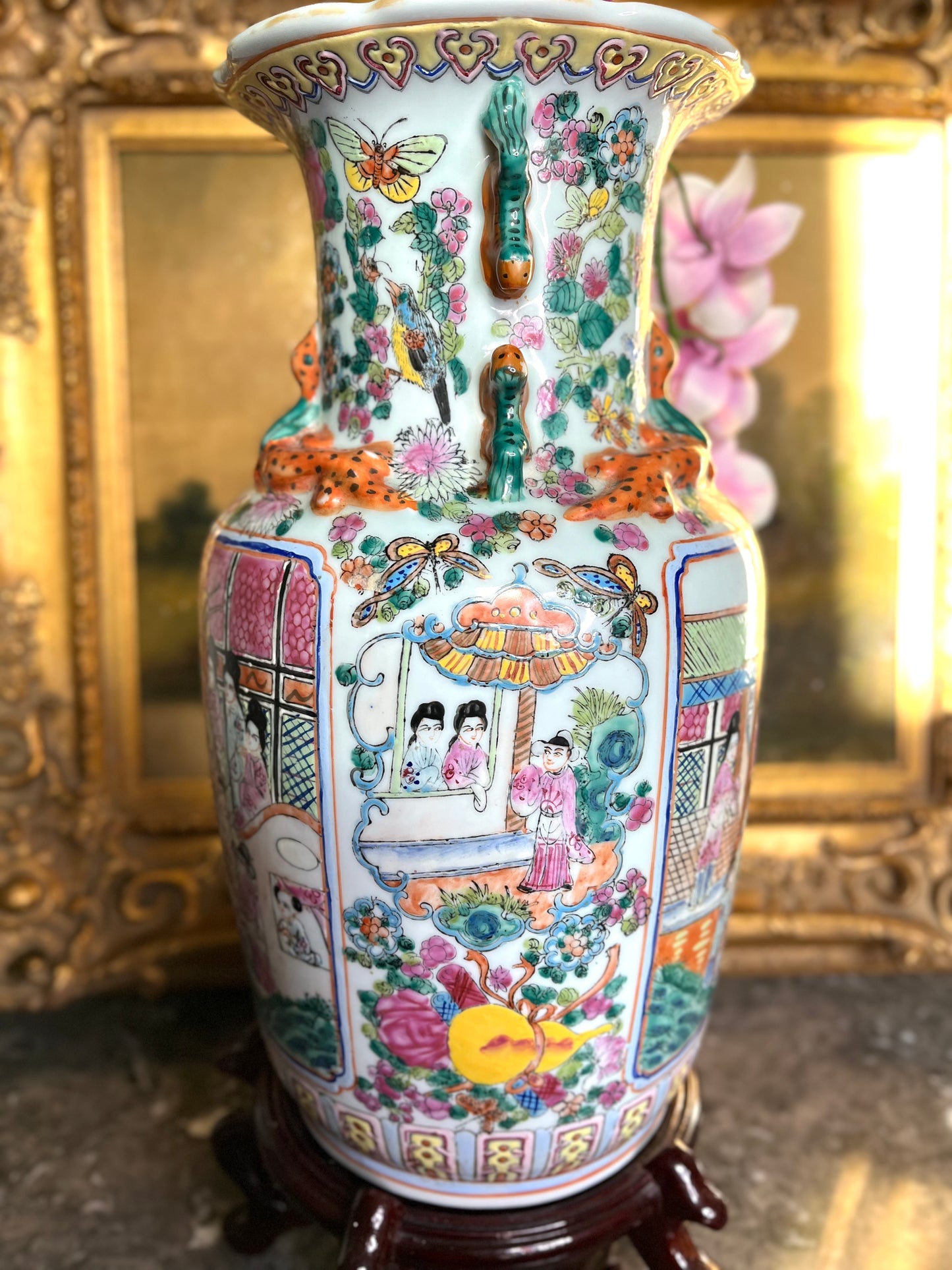 Stunning Large Vintage Rose Famille Vase