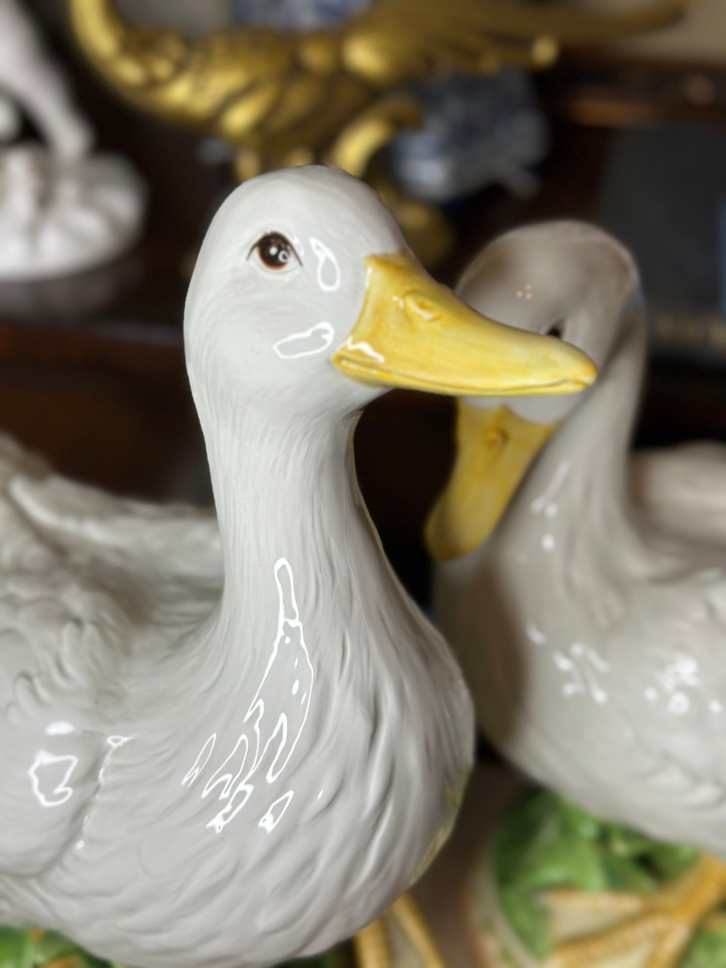 FITZ & FLOYD XLARGE DUCK PAIR, 12" TALL, 11" WIDE