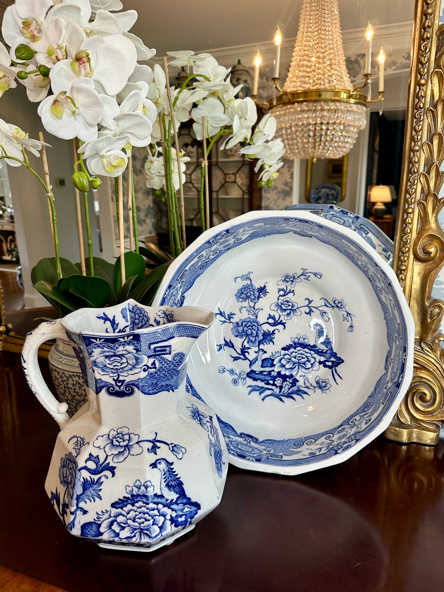 Fabulous Rare to Find 19thc Masons English Transferware Pitcher & Bowl