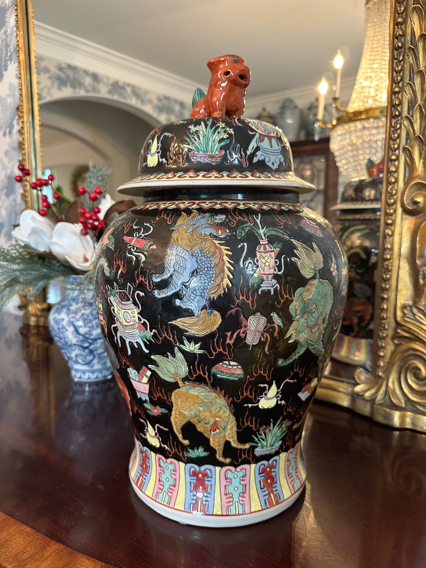 Reserved for Julie-Lg Chinoiserie Black Jar