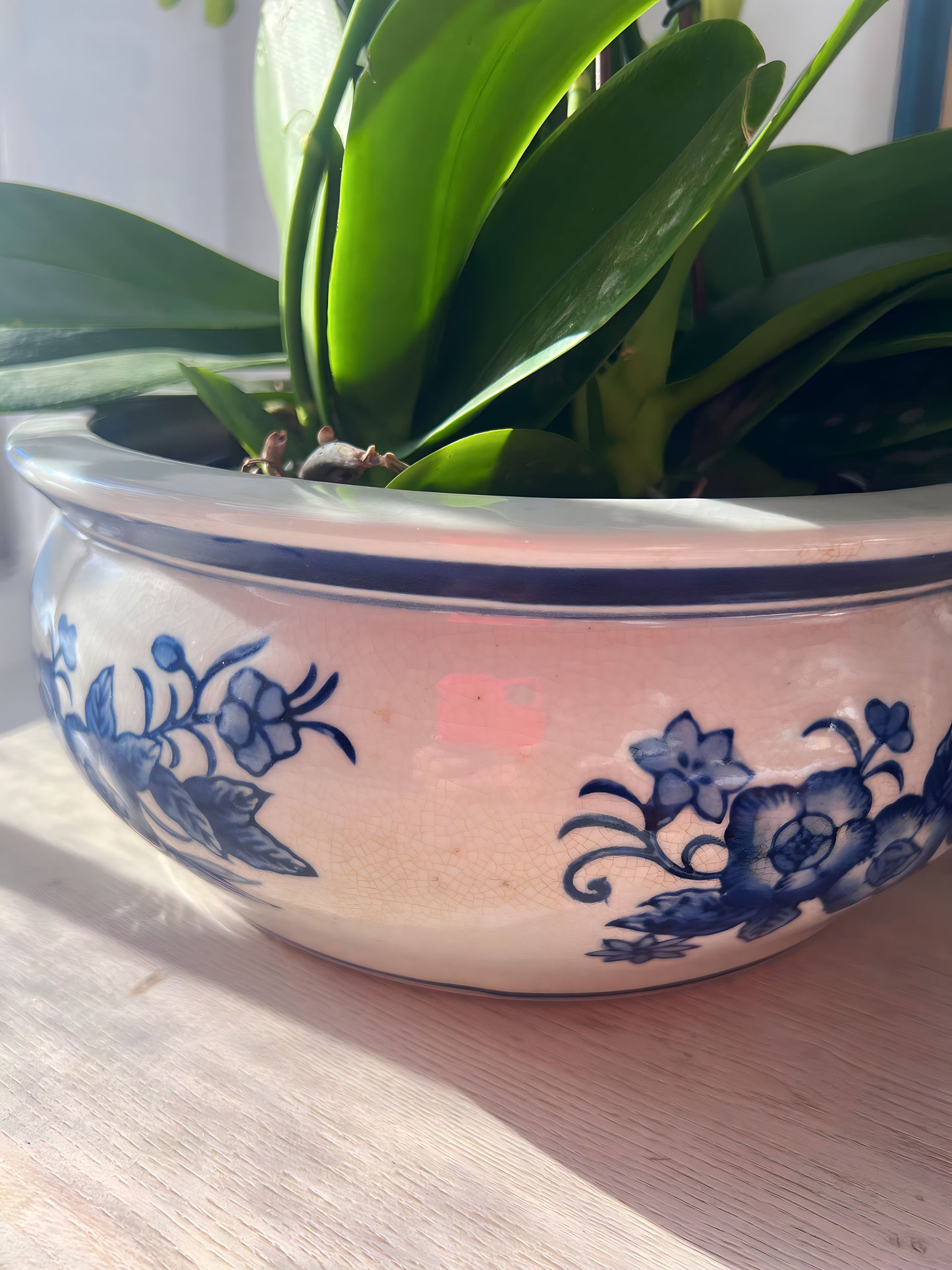 Vintage Blue and White Large Floral Chinoiserie Planter