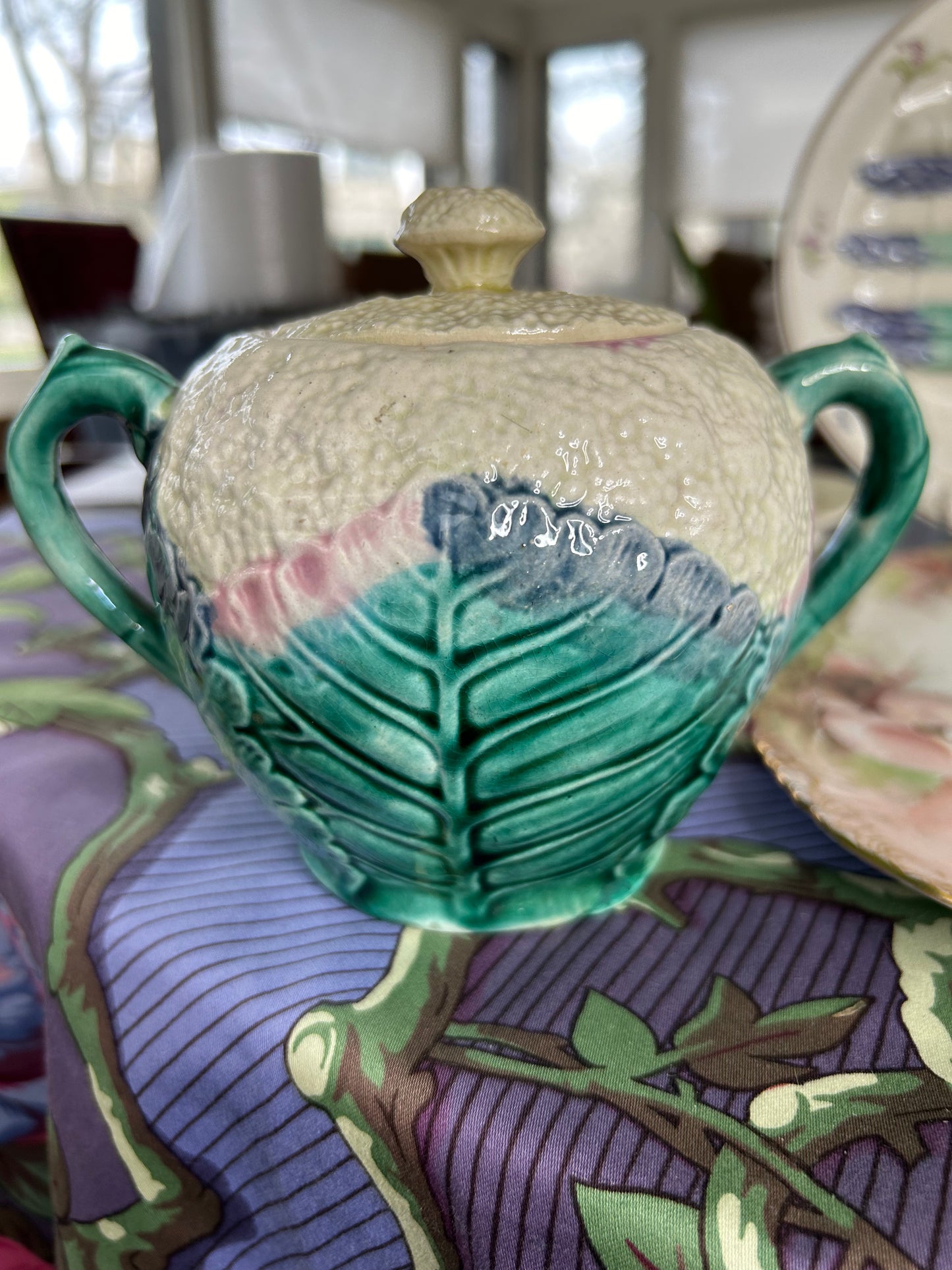 Gorgeous Antique Etruscan Majolica Cauliflower Sugar Bowl from my Collection 5.1/2”tall 7” w