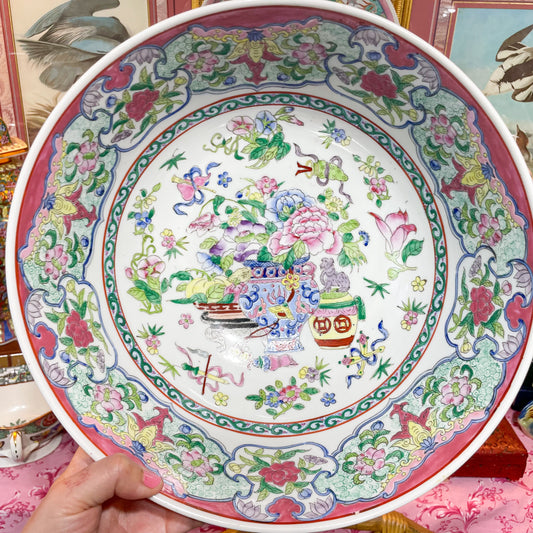 Stunning Large Chinoiserie Famille Rose Centerpiece Bowl 12”