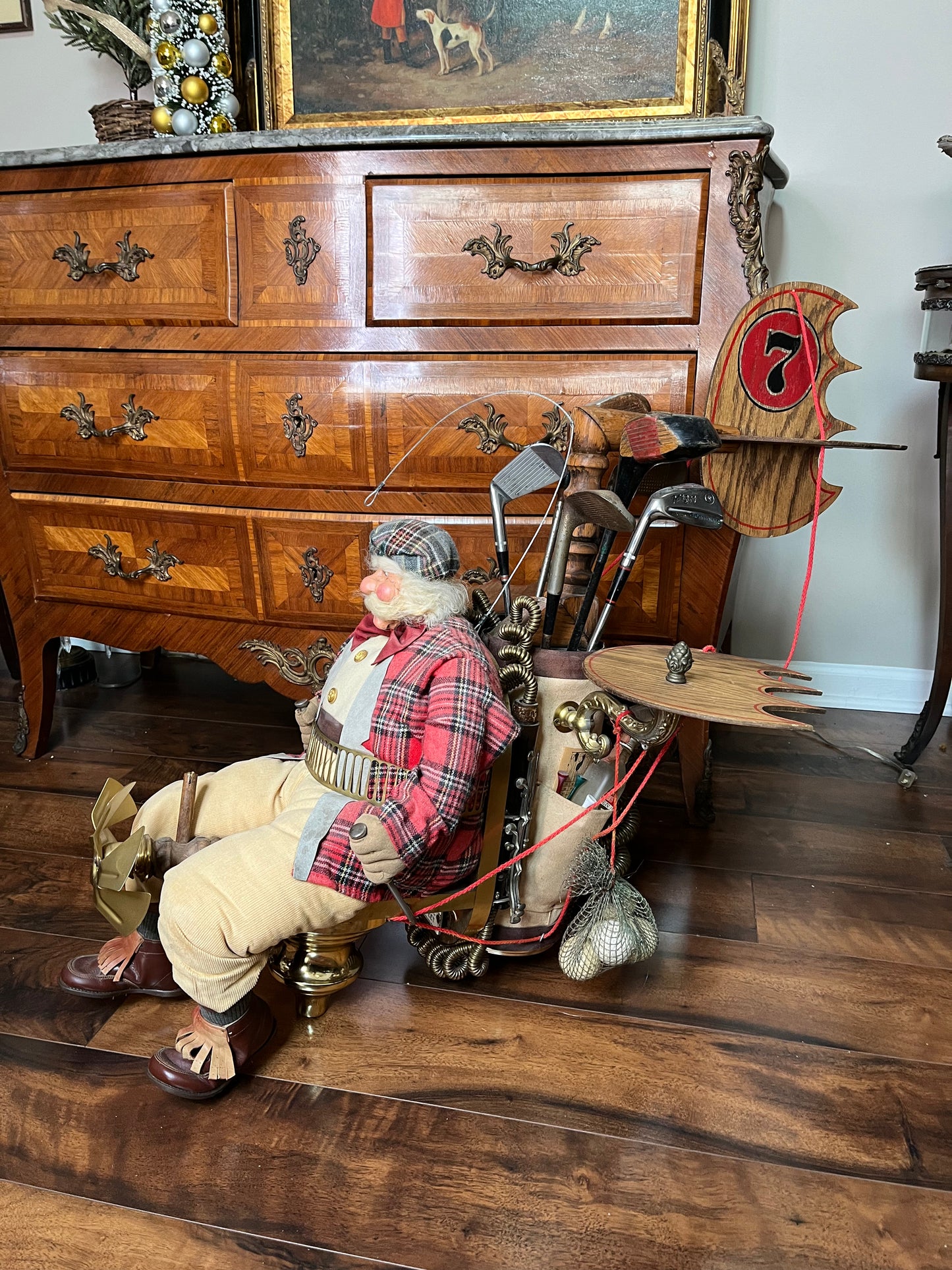 Fantastic Vintage Original Brian Kidwell Golfing Santa OOAK Large Sculpture