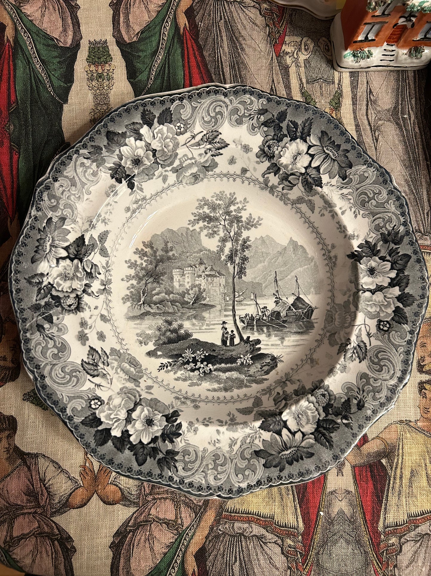 Black and White Staffordshire Transferware plate