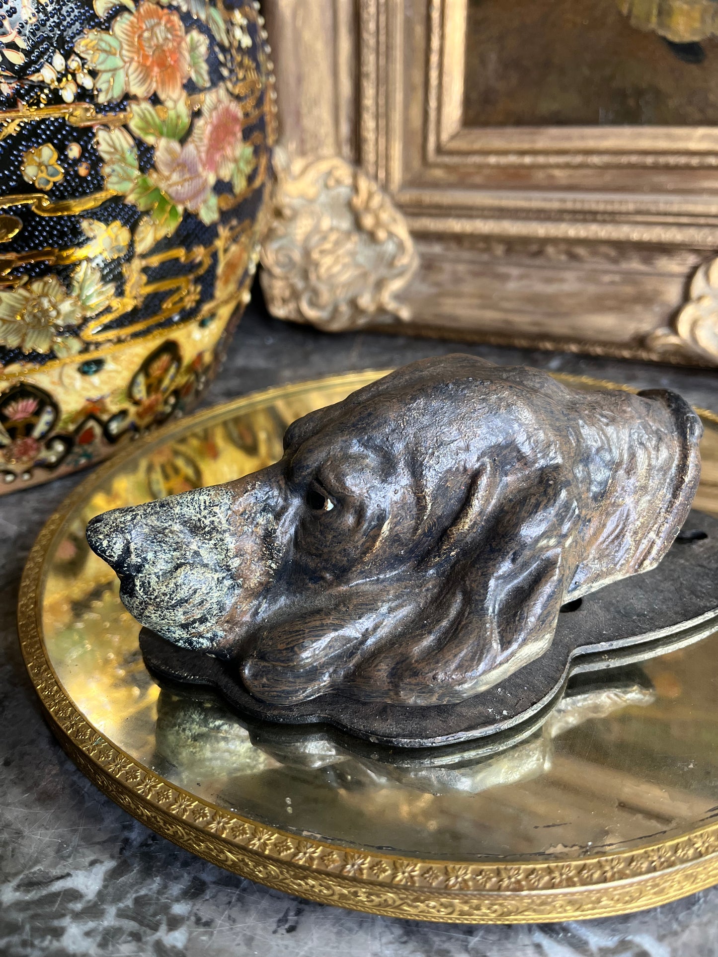 Coveted Rare 19th Century Austrian Bronze Cold Painted Hound Dog Letter Holder