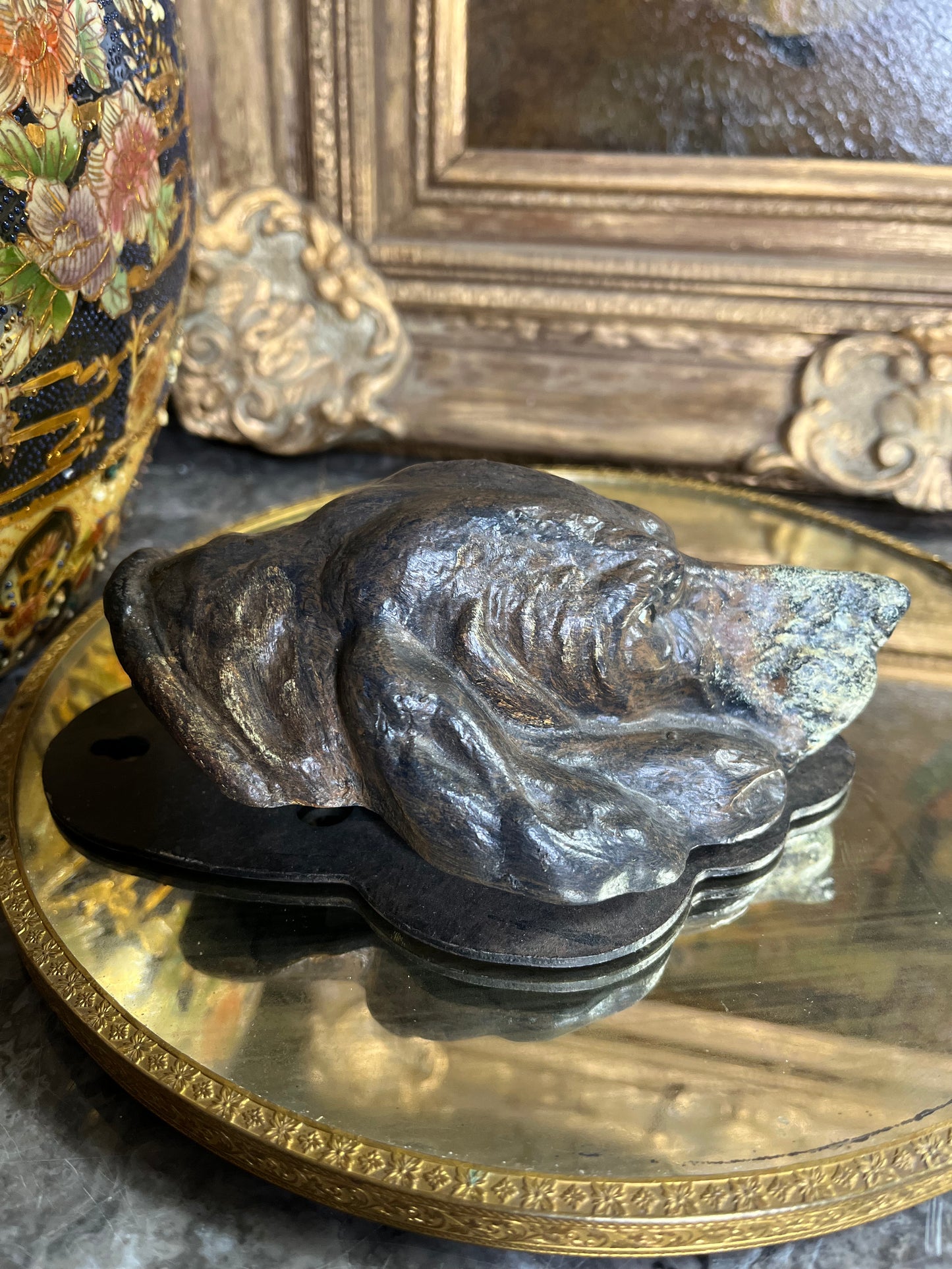 Coveted Rare 19th Century Austrian Bronze Cold Painted Hound Dog Letter Holder