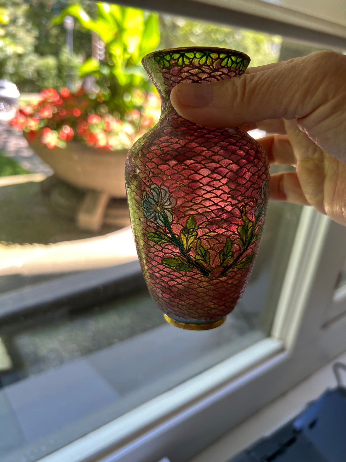 Gorgeous Pink Chinese Plique a’ Jour Vase 5”