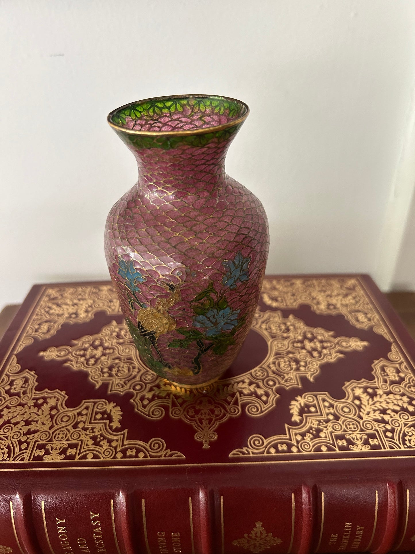 Gorgeous Pink Chinese Plique a’ Jour Vase 5”