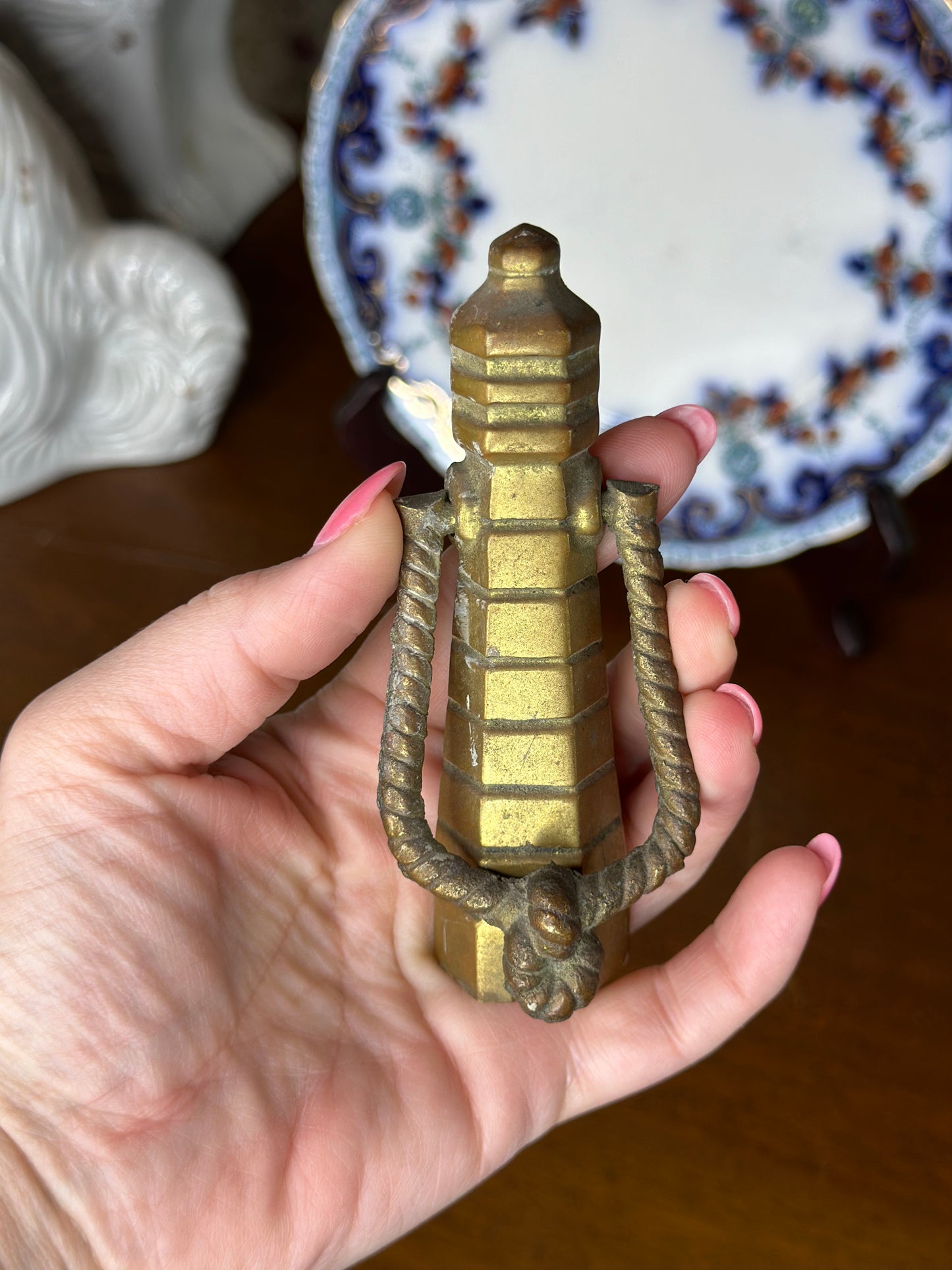 Vintage brass lighthouse door knocker, 5” long