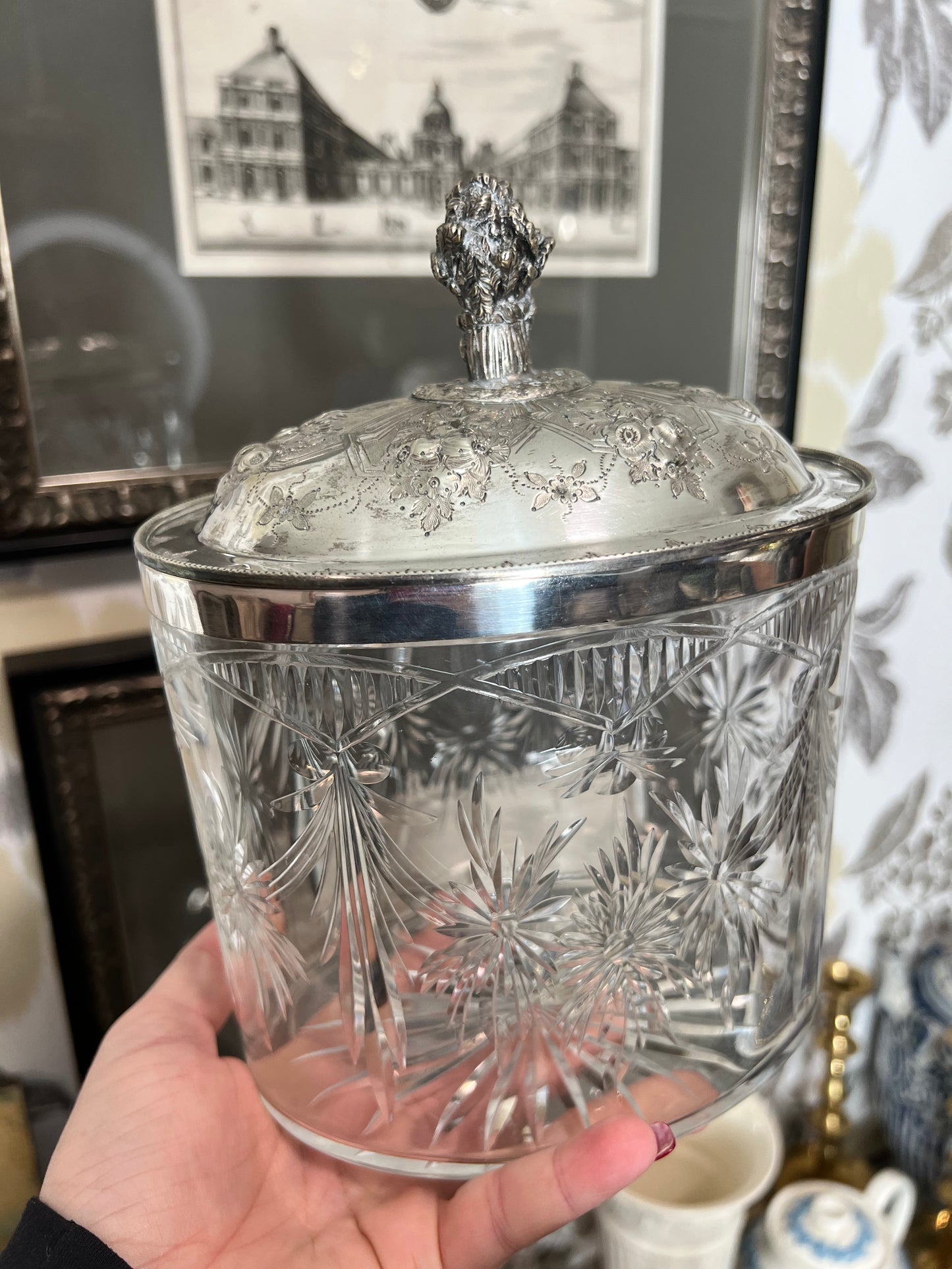 For Ella - Antique Crystal and Silver Plate Covered Vessel- Live Sale 1/8