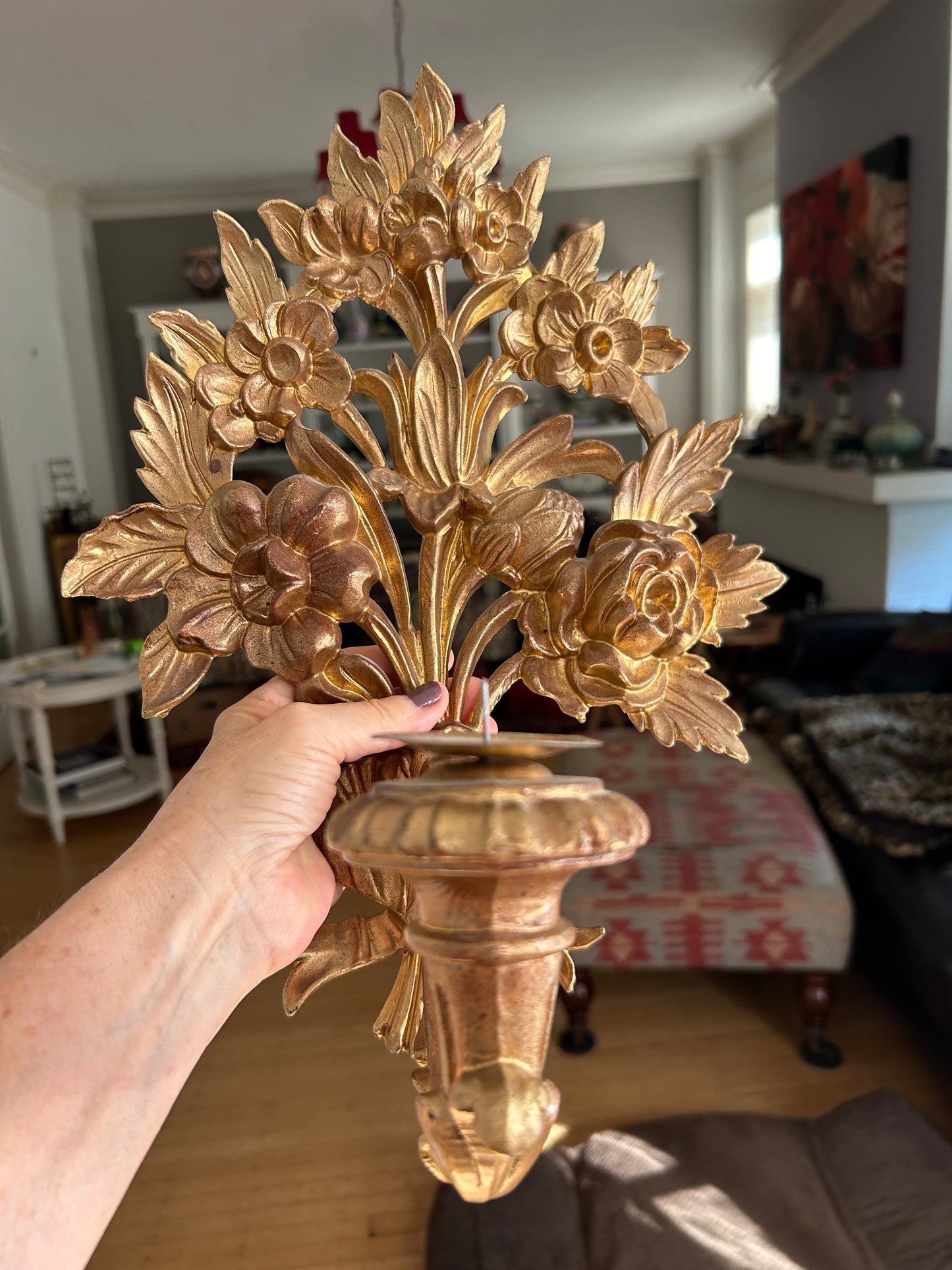 Pair of Gilded Candle Sconces with Flowers and Bows