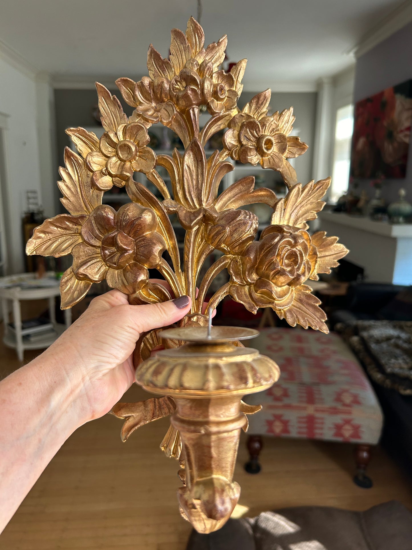 Pair of Gilded Candle Sconces with Flowers and Bows