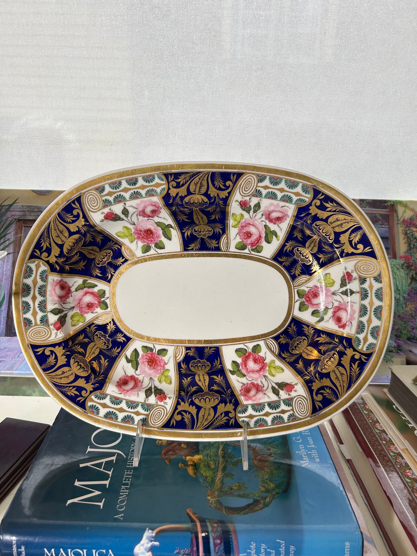 (Copy) Antique Bloor Derby Platter with Cobalt and Gold alternating with stunning Hand Painted Roses!