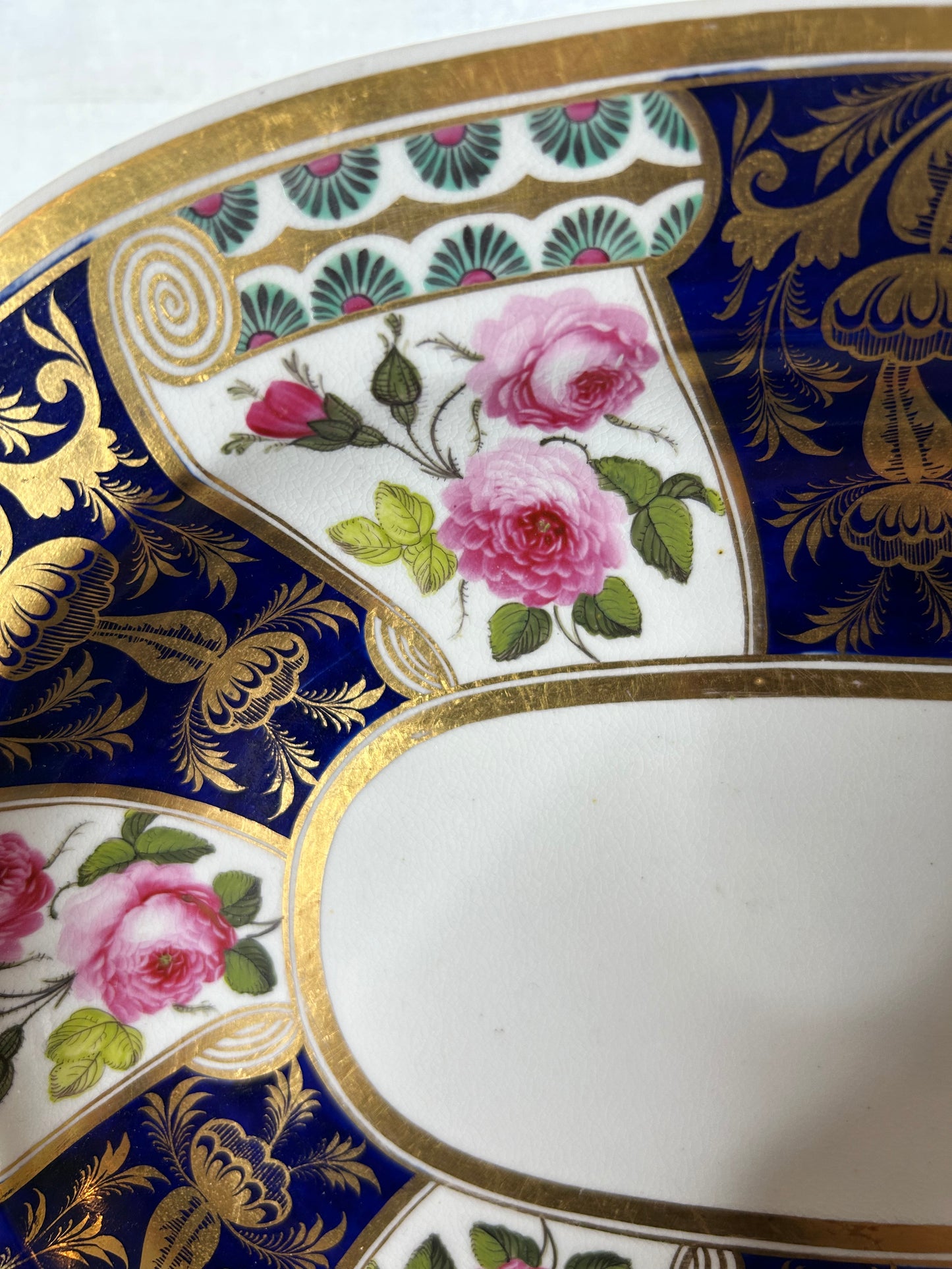 (Copy) Antique Bloor Derby Platter with Cobalt and Gold alternating with stunning Hand Painted Roses!