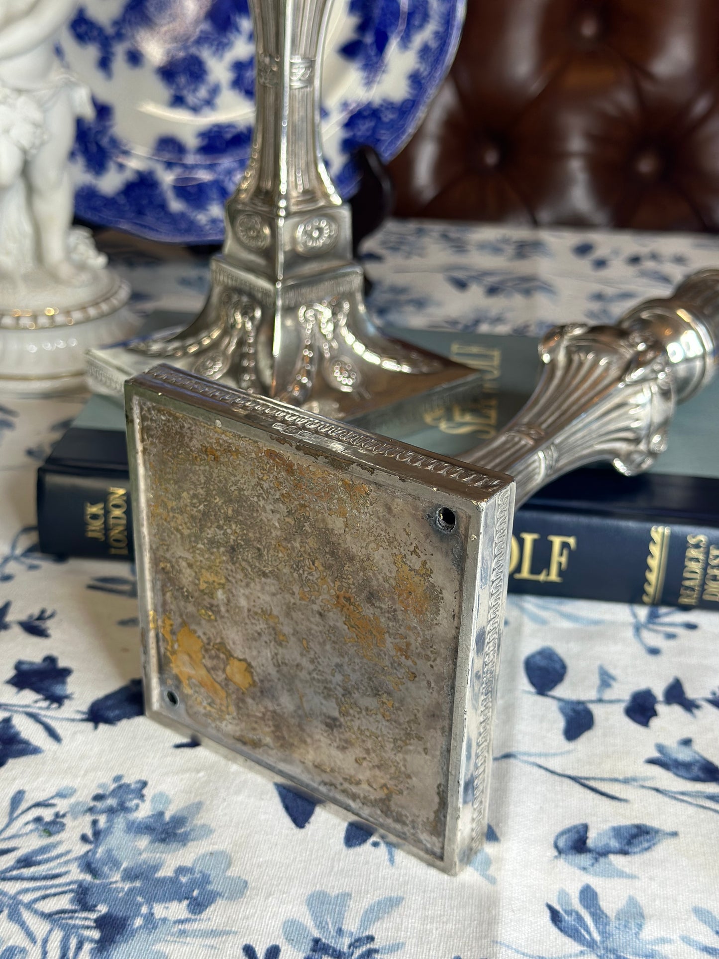 Early 19c. English Silverplate 11” Tall Candlestick Pair