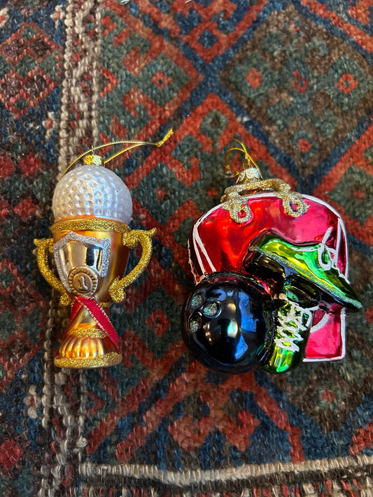 Pair of Vintage Glass Ornaments Golf and Bowling