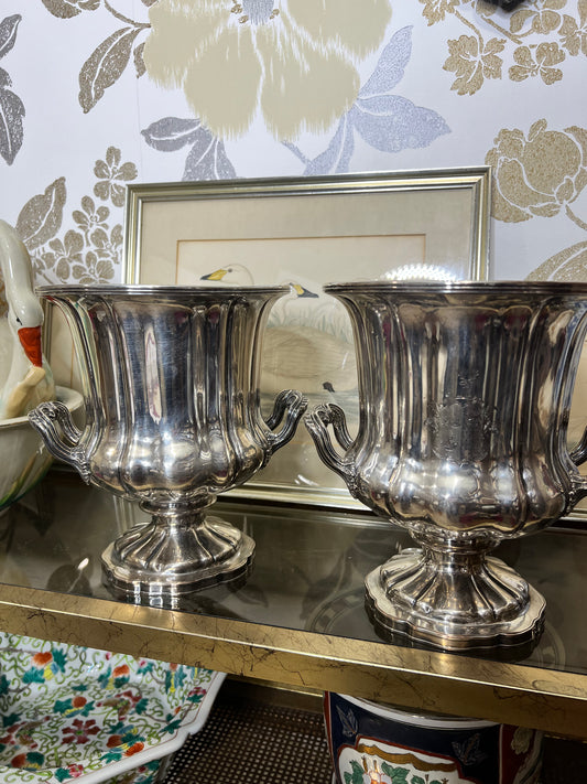 For Melinda - Antique Old Sheffield Plate Creswick Wine Cooler Buckets with Liners - Live Sale 9/18