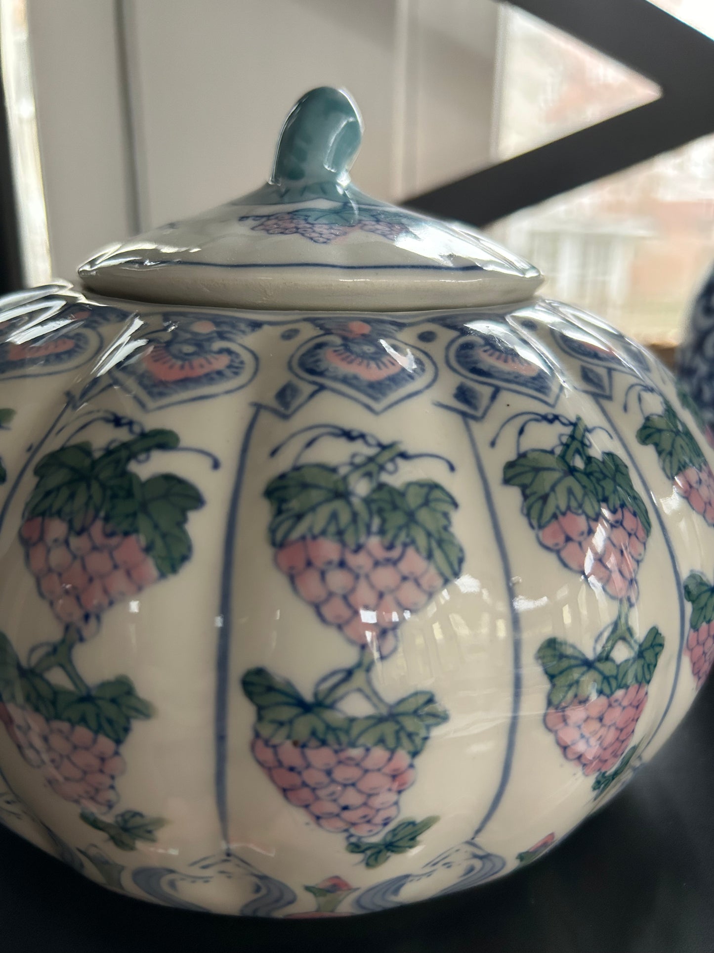 Adorable Chinese Blue White and Pink Pumpkin Chinese Ginger Jar