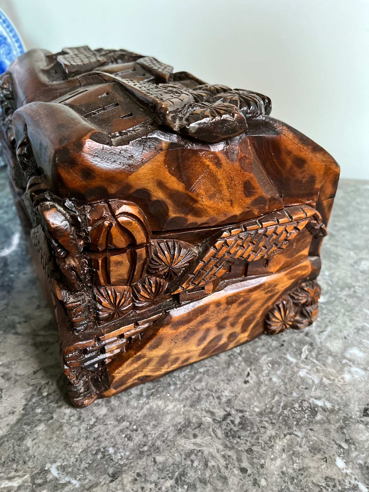 Unique Vintage Hand Carved Mahogany Asian Solid Wood Box